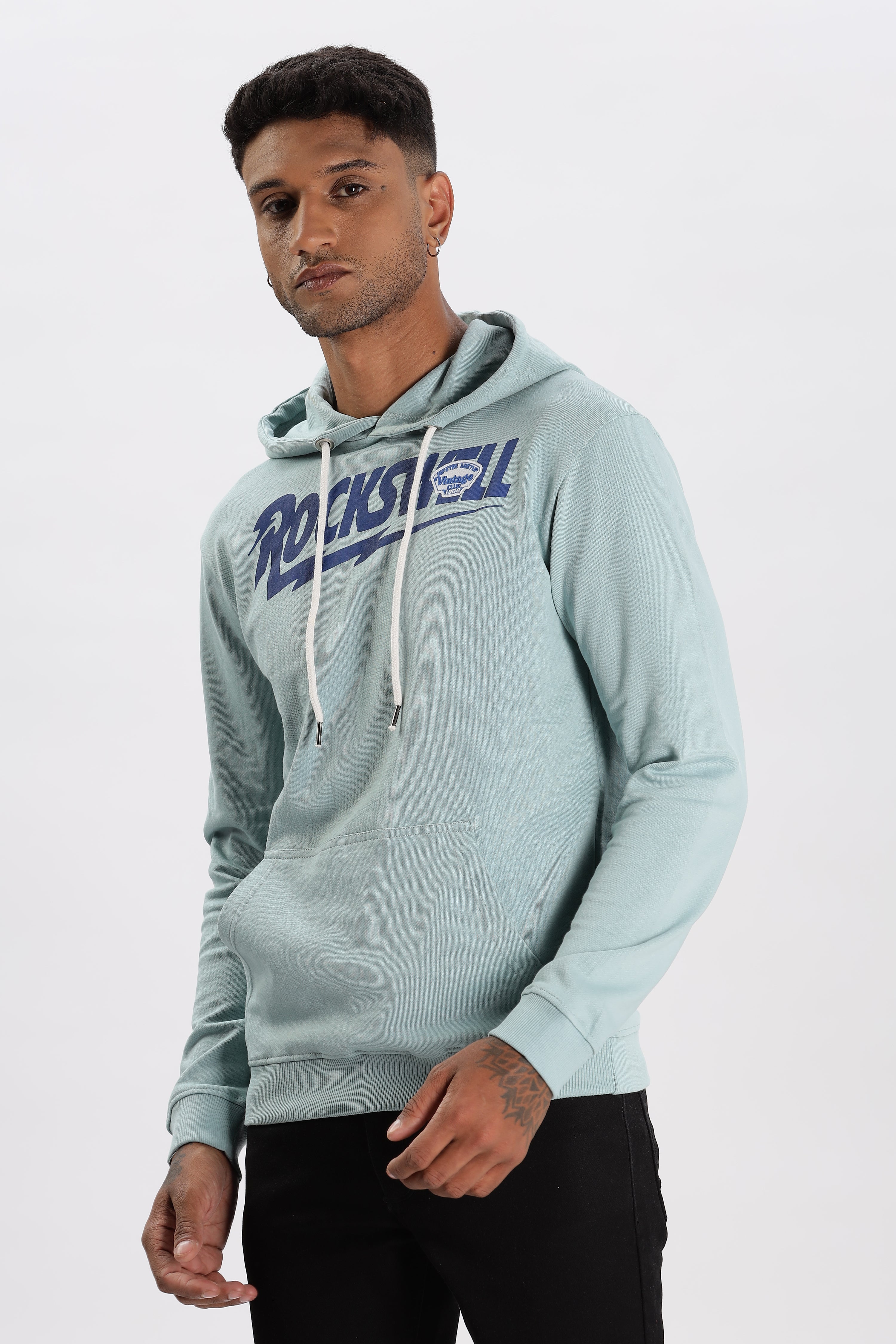 Color Hunt Men's Light Blue/Sea Blue Full Sleeve Regular Fit Hoodie