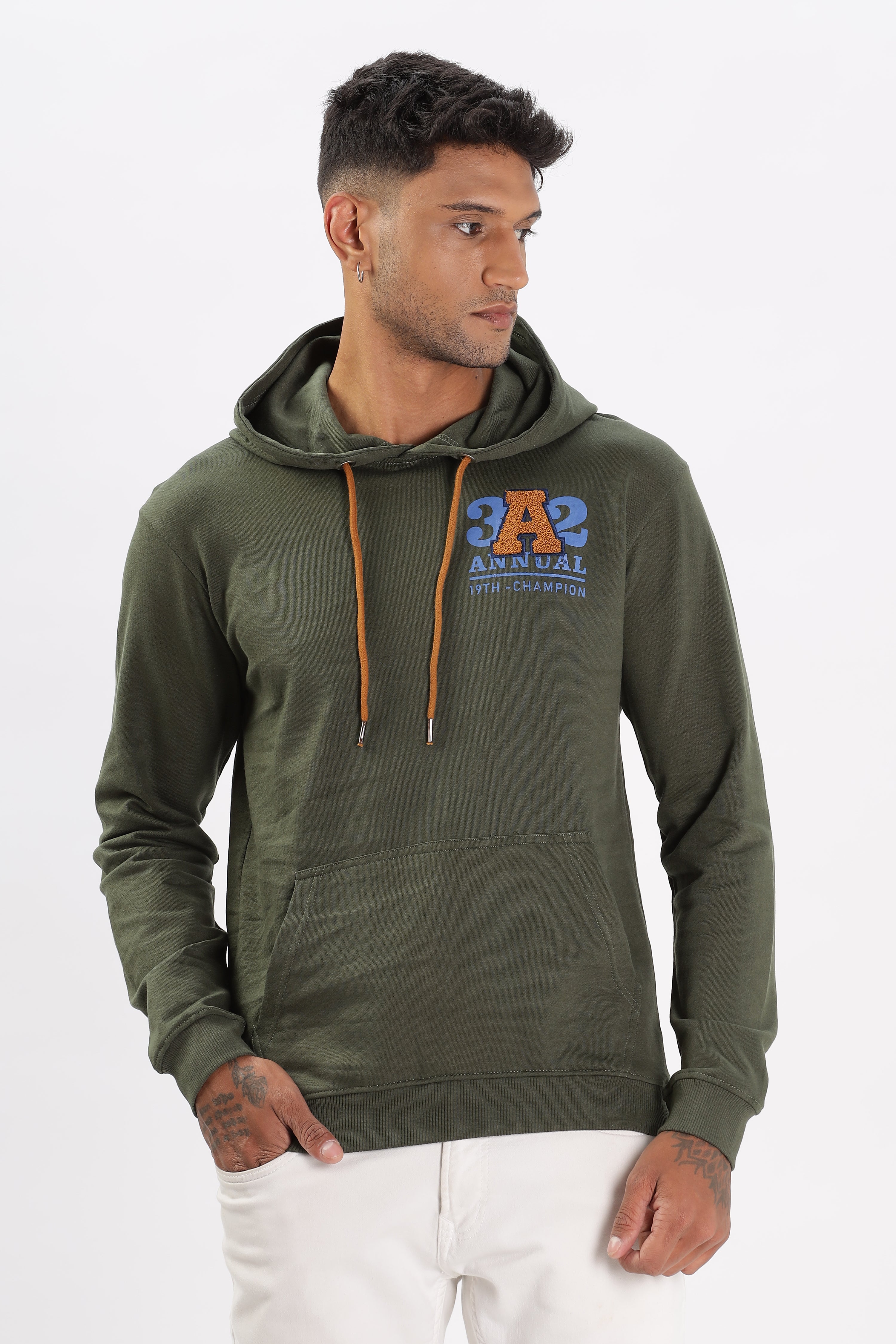 Color Hunt Men's Olive Dark Green Full Sleeve Regular Fit Hoodie