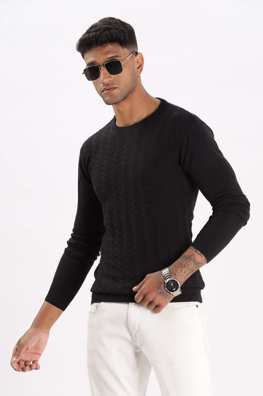 Color Hunt Men's Black Full Sleeve Regular Fit Flat Knit - Colorhunt