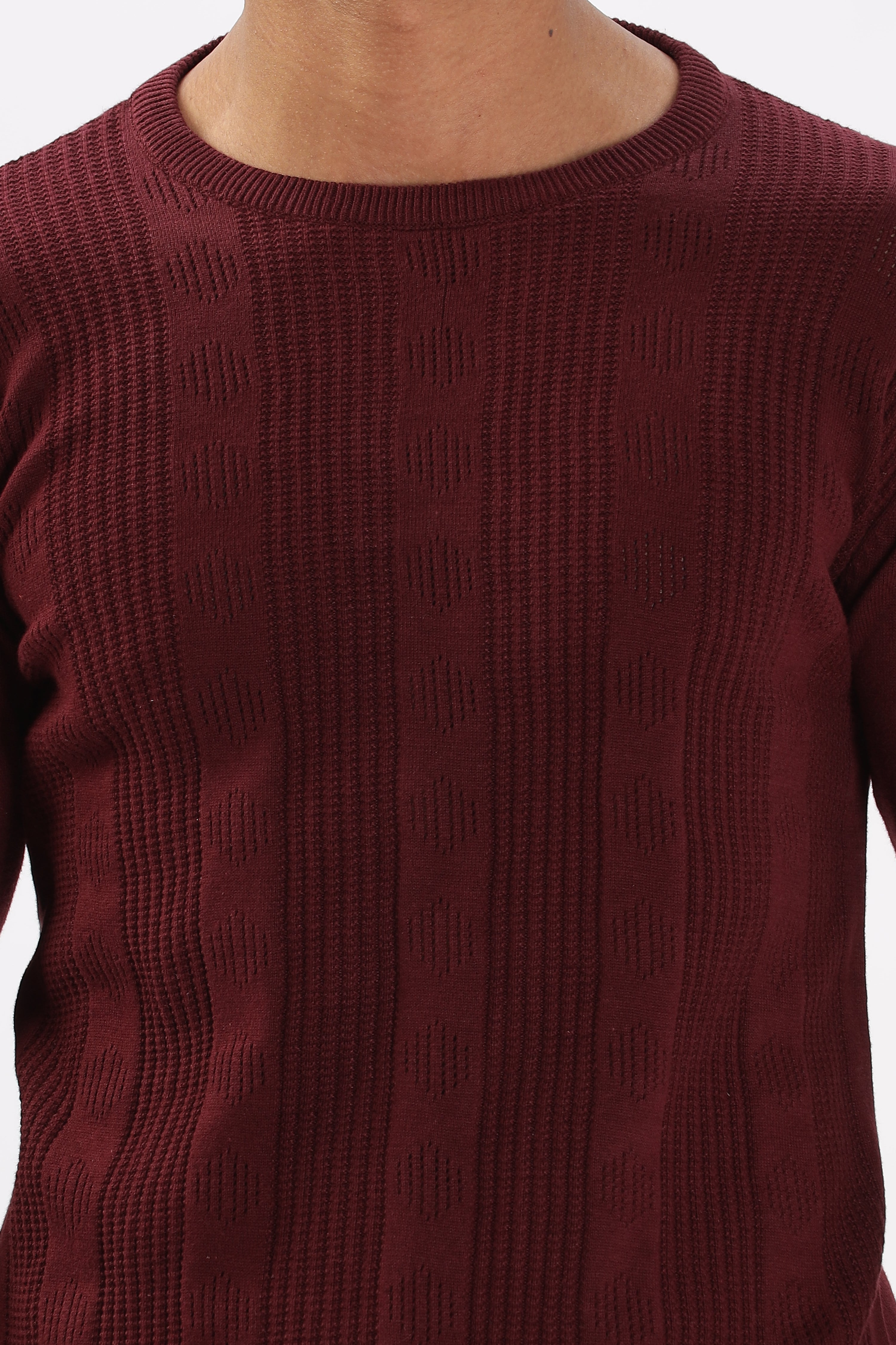 Color Hunt Men's Maroon Full Sleeve Regular Fit Flat Knit