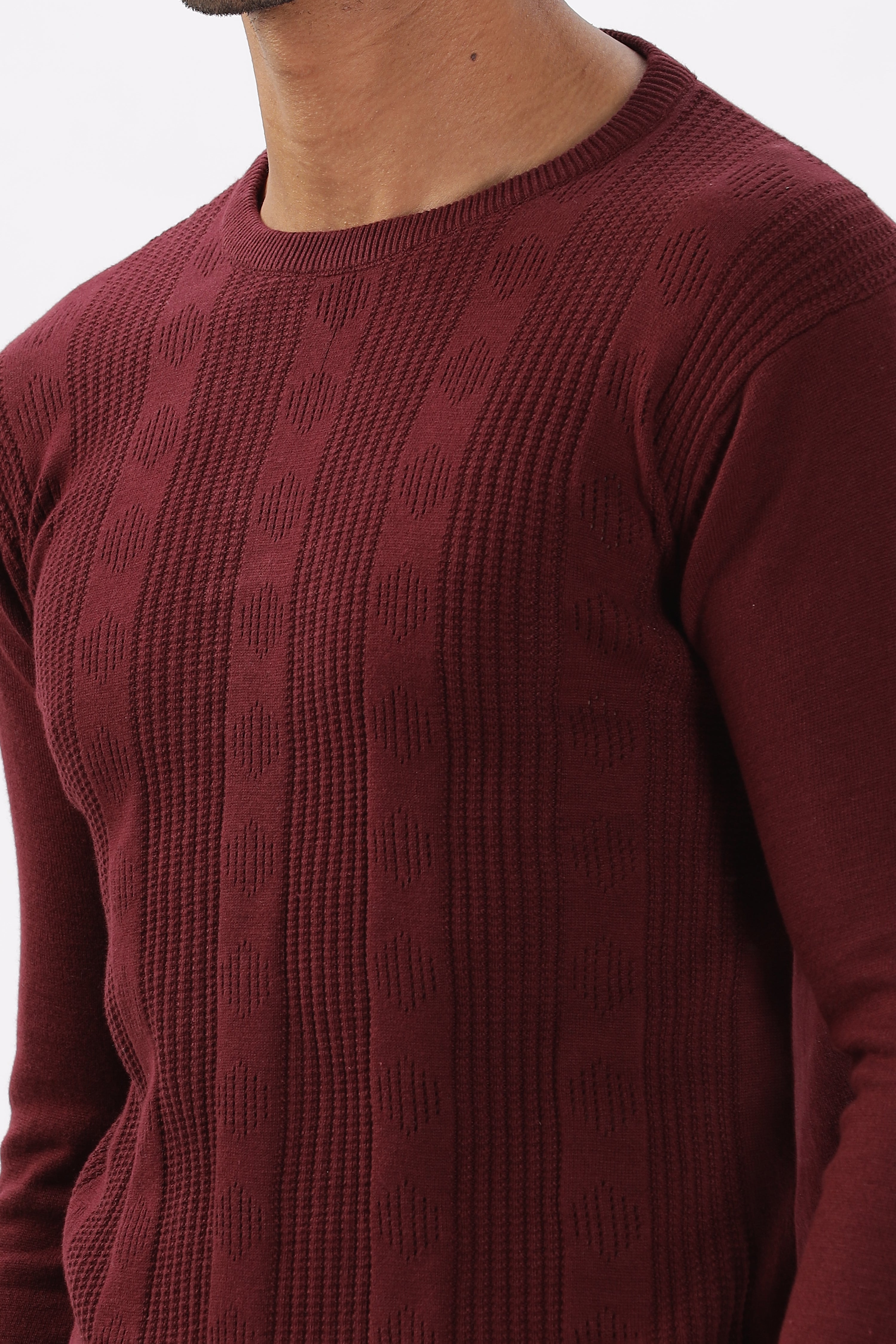 Color Hunt Men's Maroon Full Sleeve Regular Fit Flat Knit