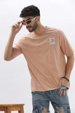 Color Hunt Men's Cotton Peach Half Sleeve Printed Oversize T-shirt - Colorhunt