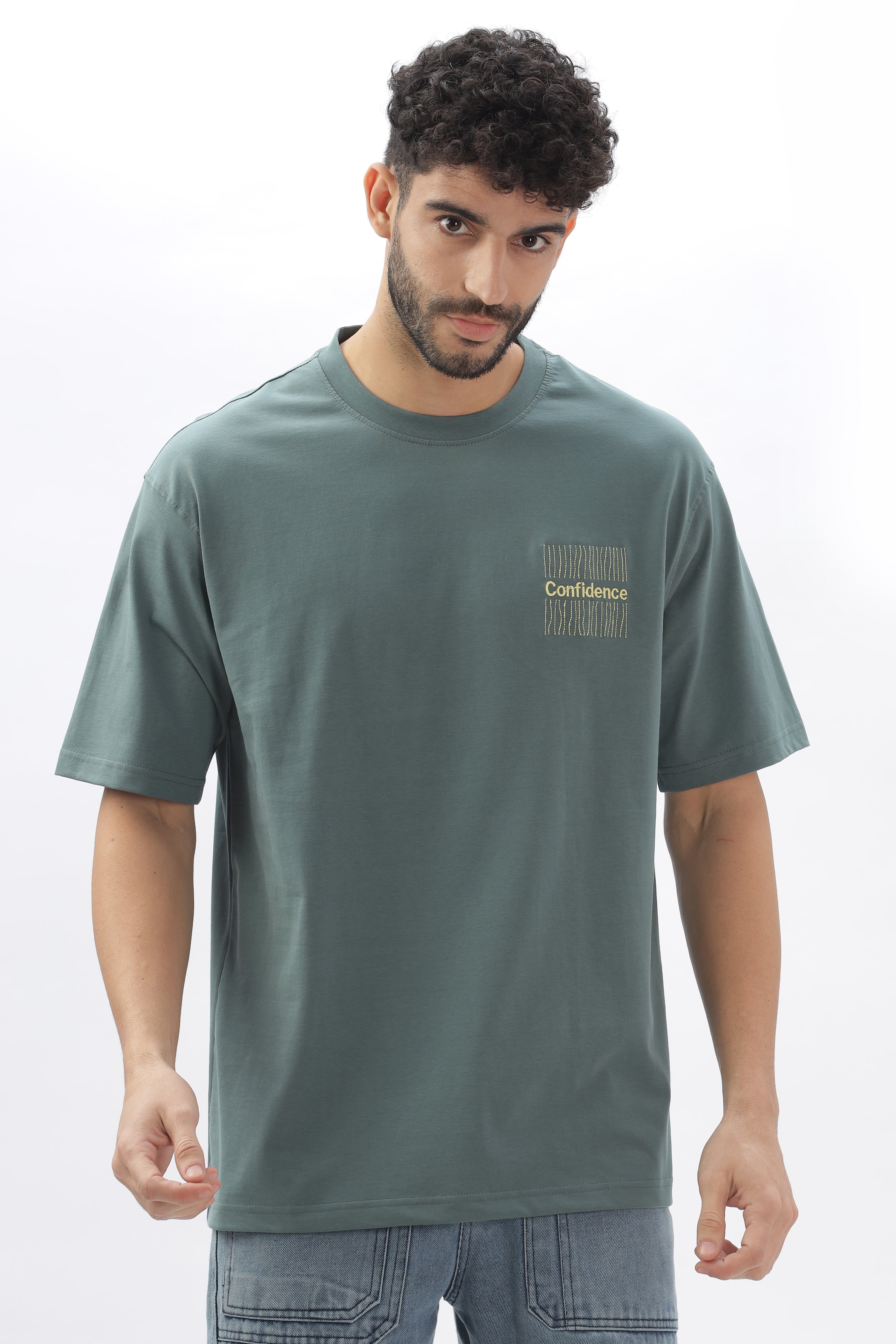 Color Hunt Men's Cotton Light Green Half Sleeve Printed Oversize T-shirt - Colorhunt