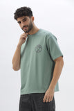 Color Hunt Men's Cotton Sea Green Half Sleeve Printed Oversize T-shirt - Colorhunt