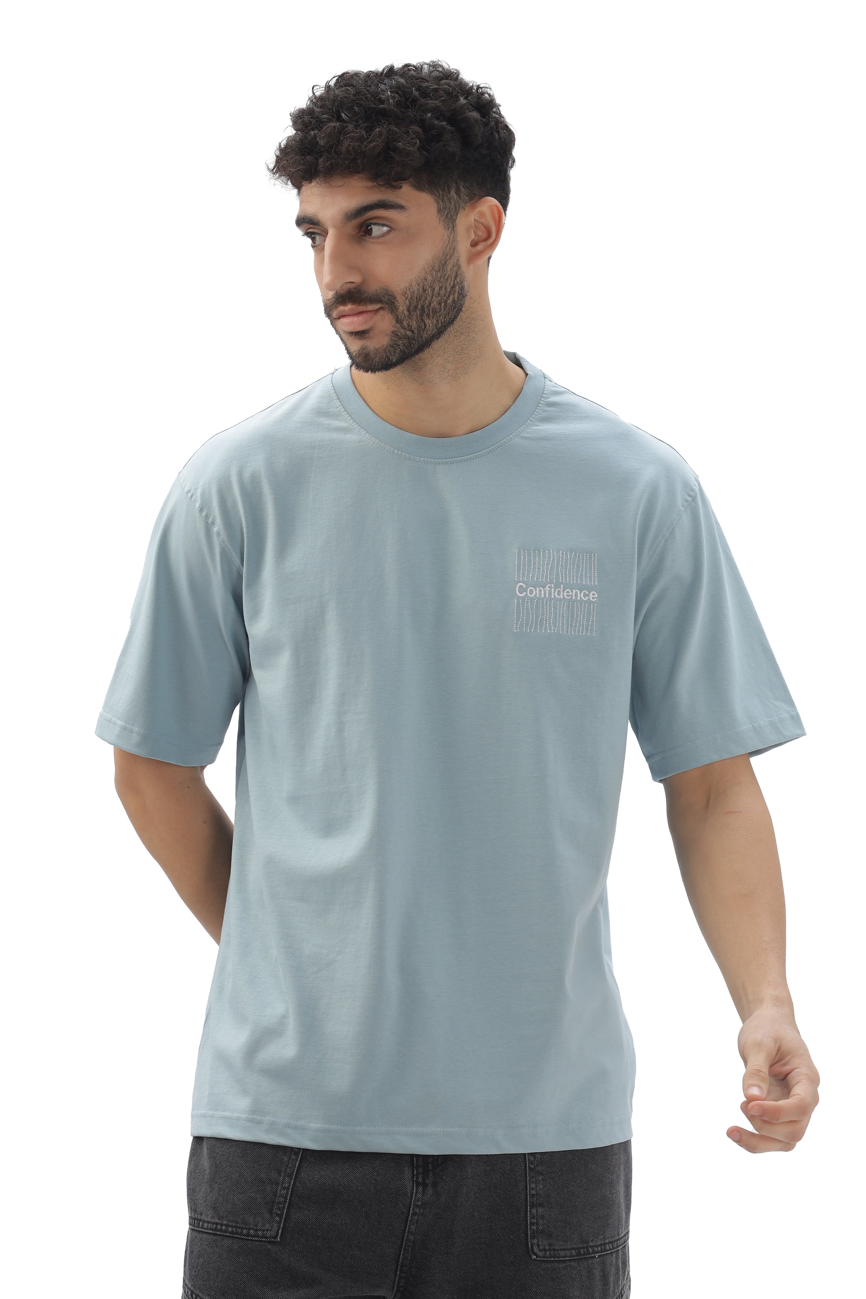 Color Hunt Men's Cotton Light Blue Half Sleeve Printed Oversize T-shirt - Colorhunt