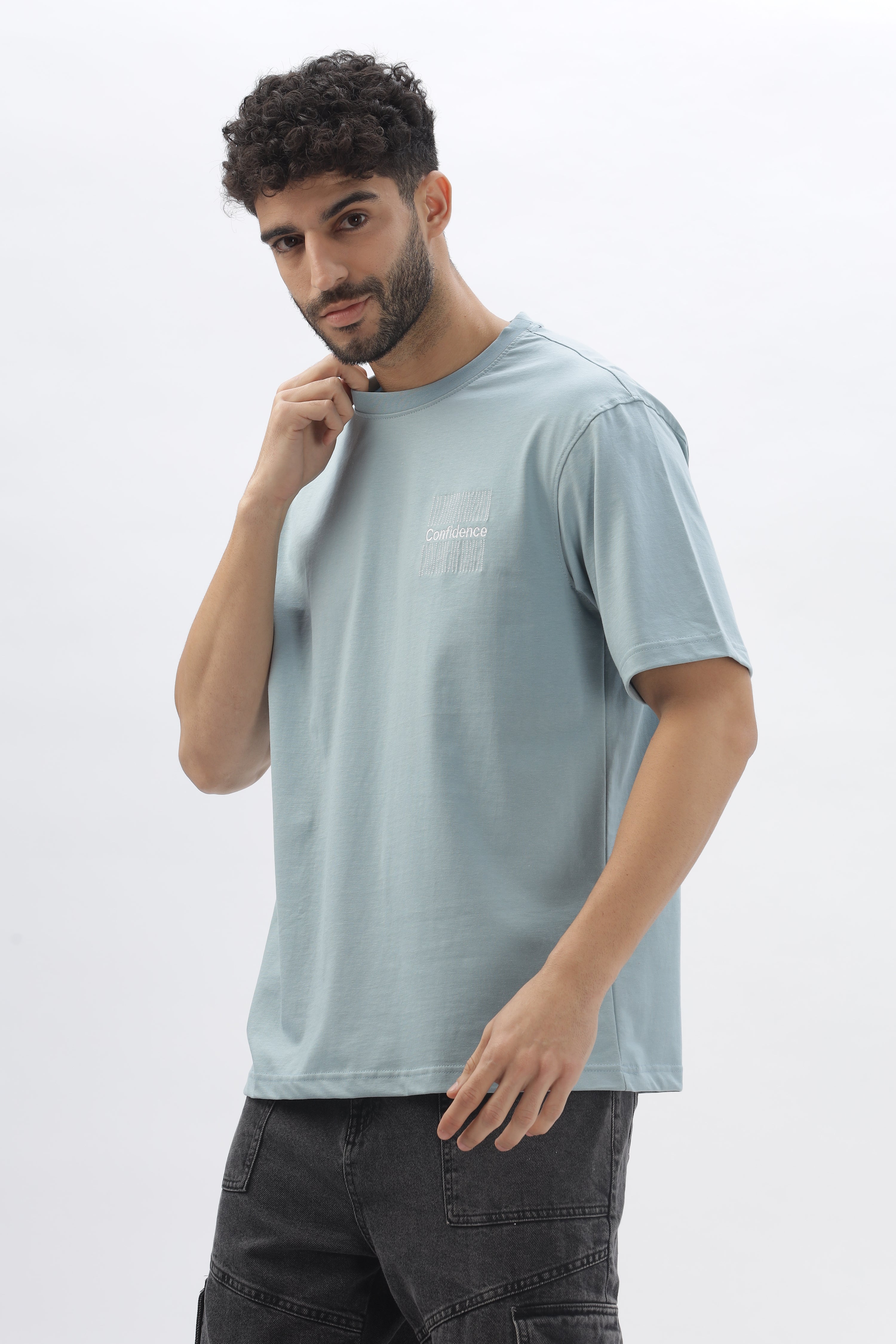 Color Hunt Men's Cotton Light Blue Half Sleeve Printed Oversize T-shirt - Colorhunt