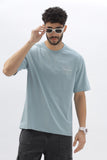 Color Hunt Men's Cotton Light Blue Half Sleeve Printed Oversize T-shirt - Colorhunt