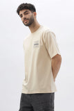 Color Hunt Men's Cotton Cream Half Sleeve Printed Oversize T-shirt - Colorhunt