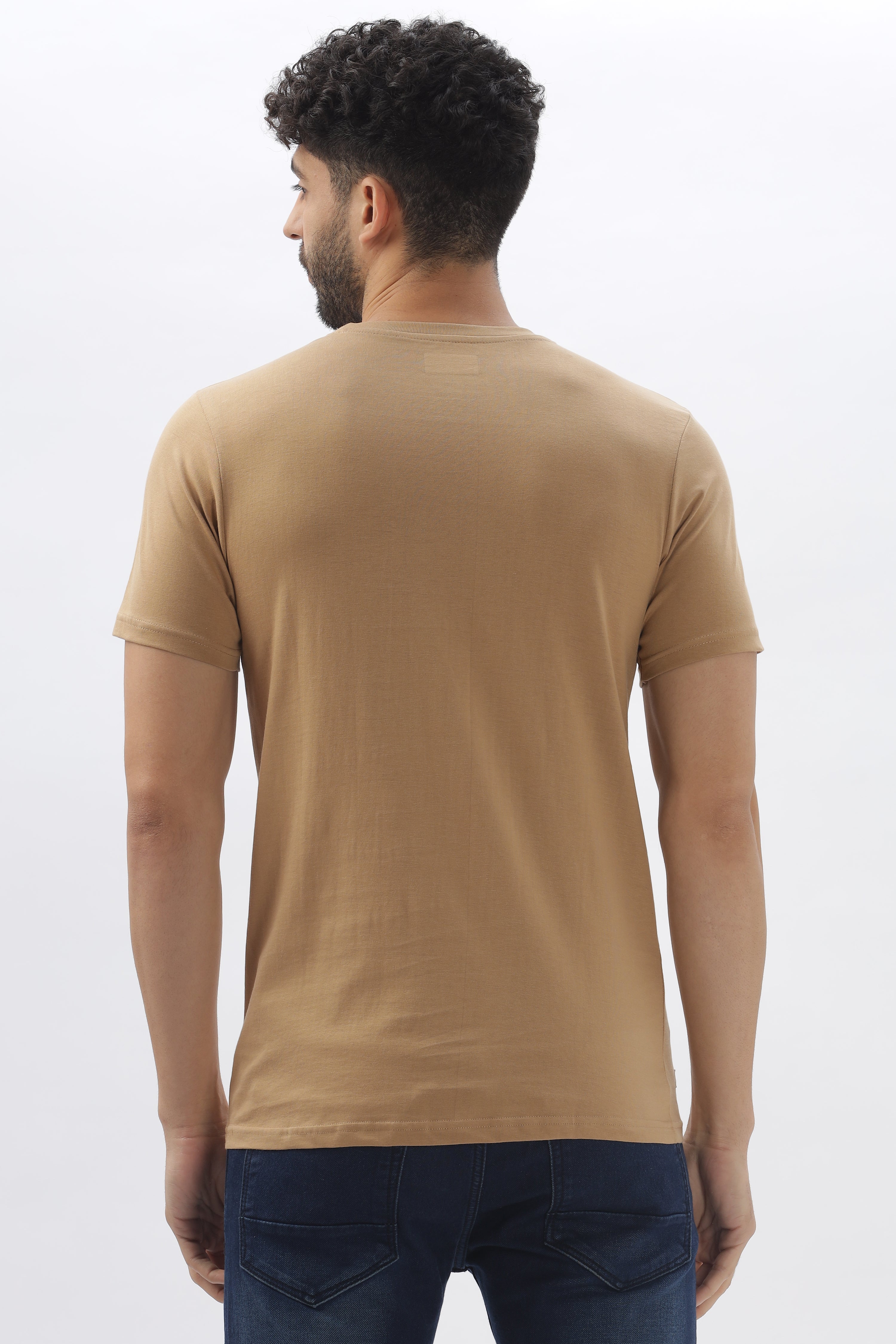 Color Hunt Men's Cotton Beige Half Sleeve Printed Regular Tshirt - Colorhunt