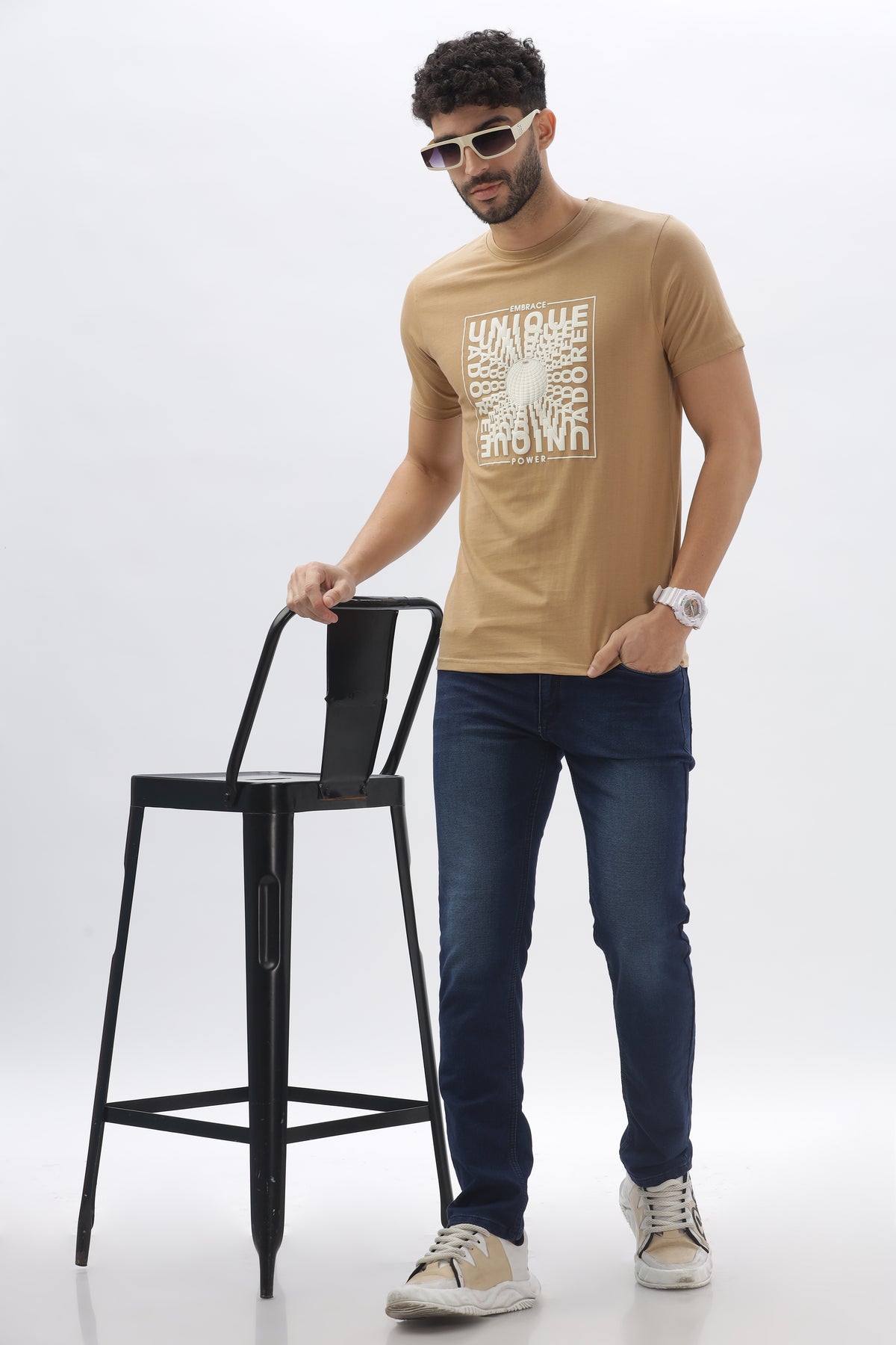 Color Hunt Men's Cotton Beige Half Sleeve Printed Regular Tshirt - Colorhunt