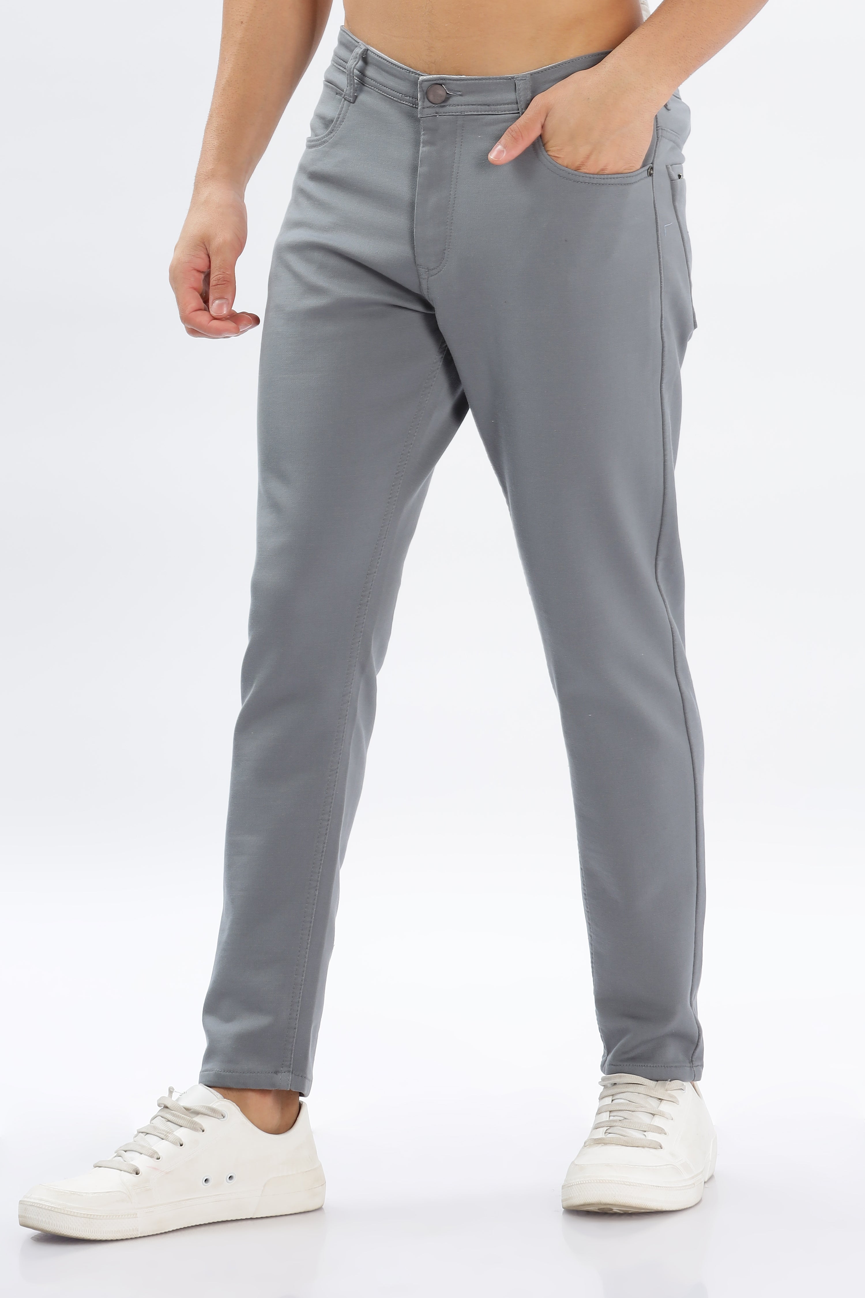 Color Hunt Men's Grey Ankle Length Tappered Fit Trouser