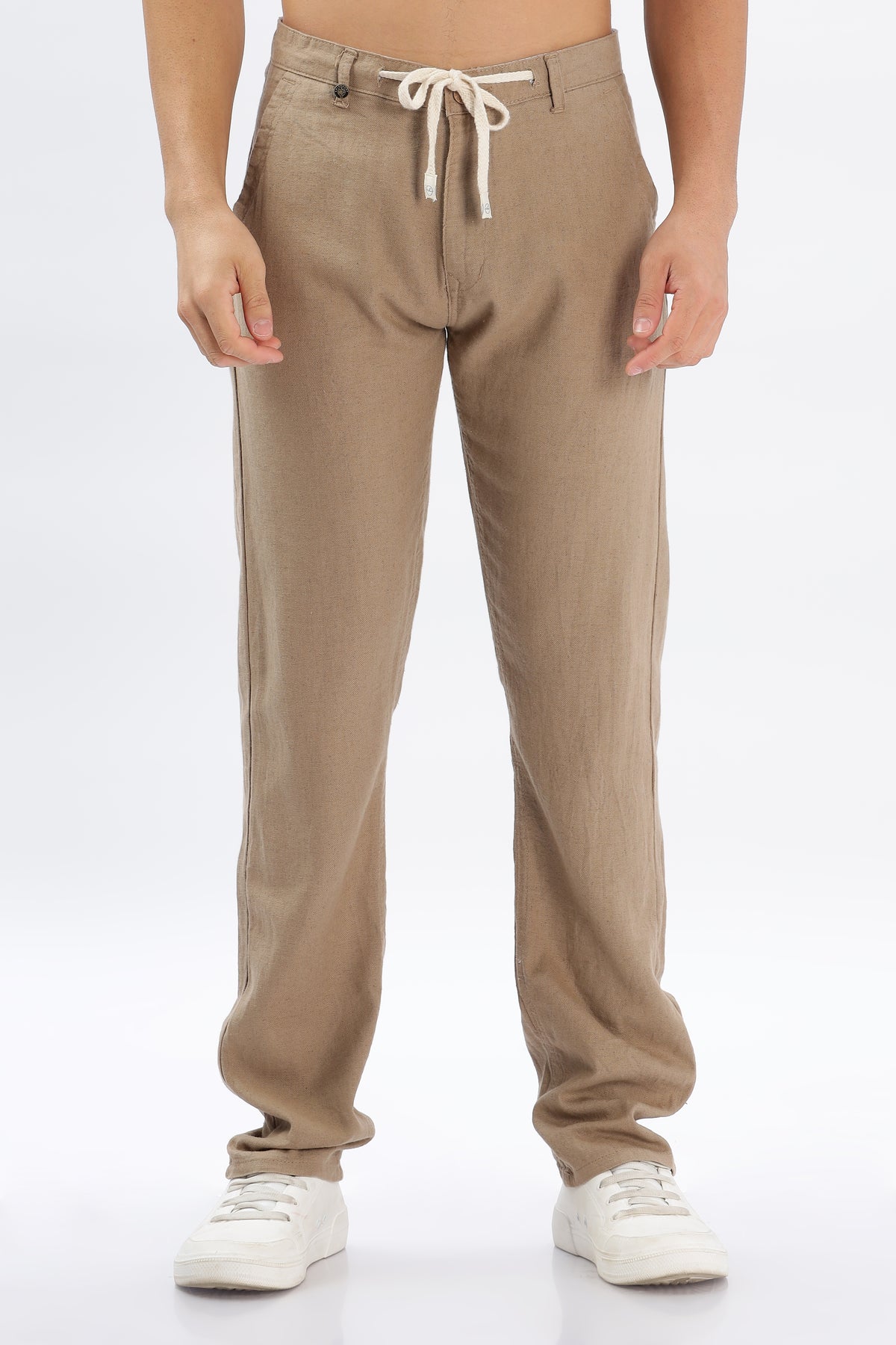 Color Hunt Men's Brown Full Length Tappered Fit Linen Trouser