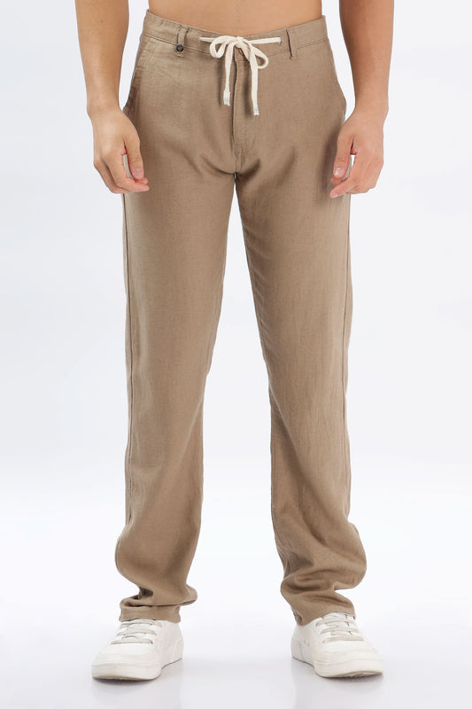 Color Hunt Men's Brown Full Length Tappered Fit Linen Trouser - Colorhunt