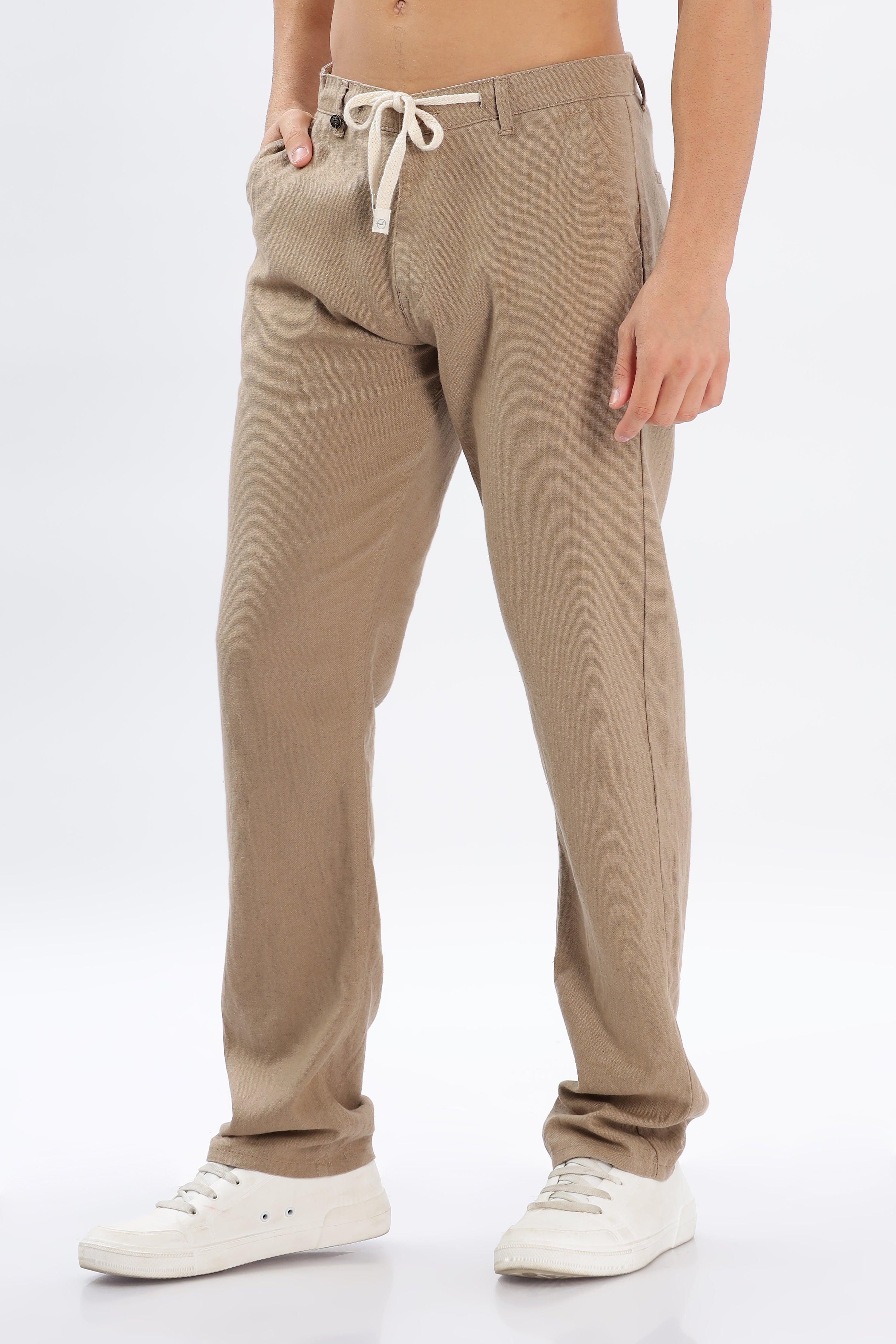 Color Hunt Men's Brown Full Length Tappered Fit Linen Trouser