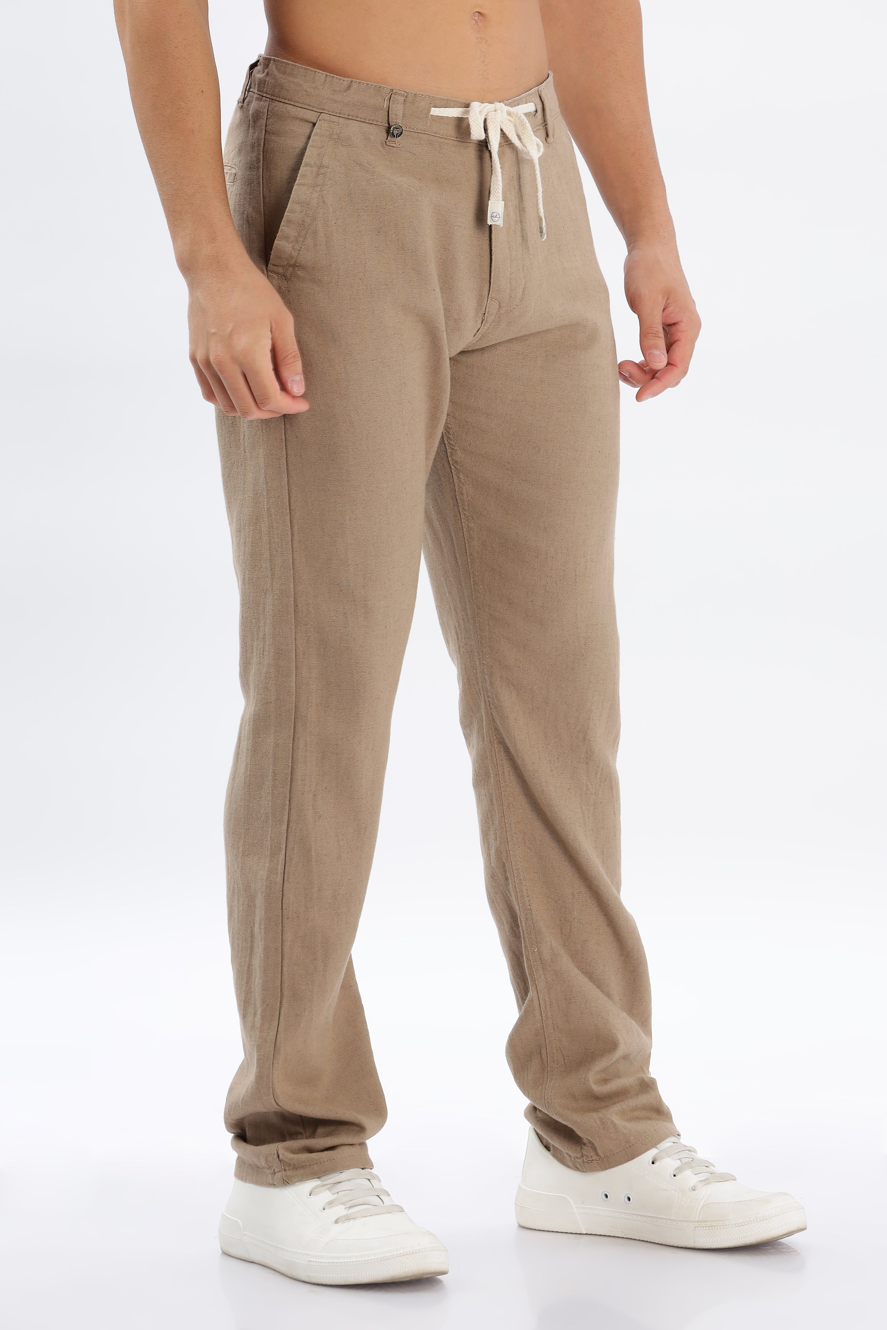 Color Hunt Men's Brown Full Length Tappered Fit Linen Trouser - Colorhunt