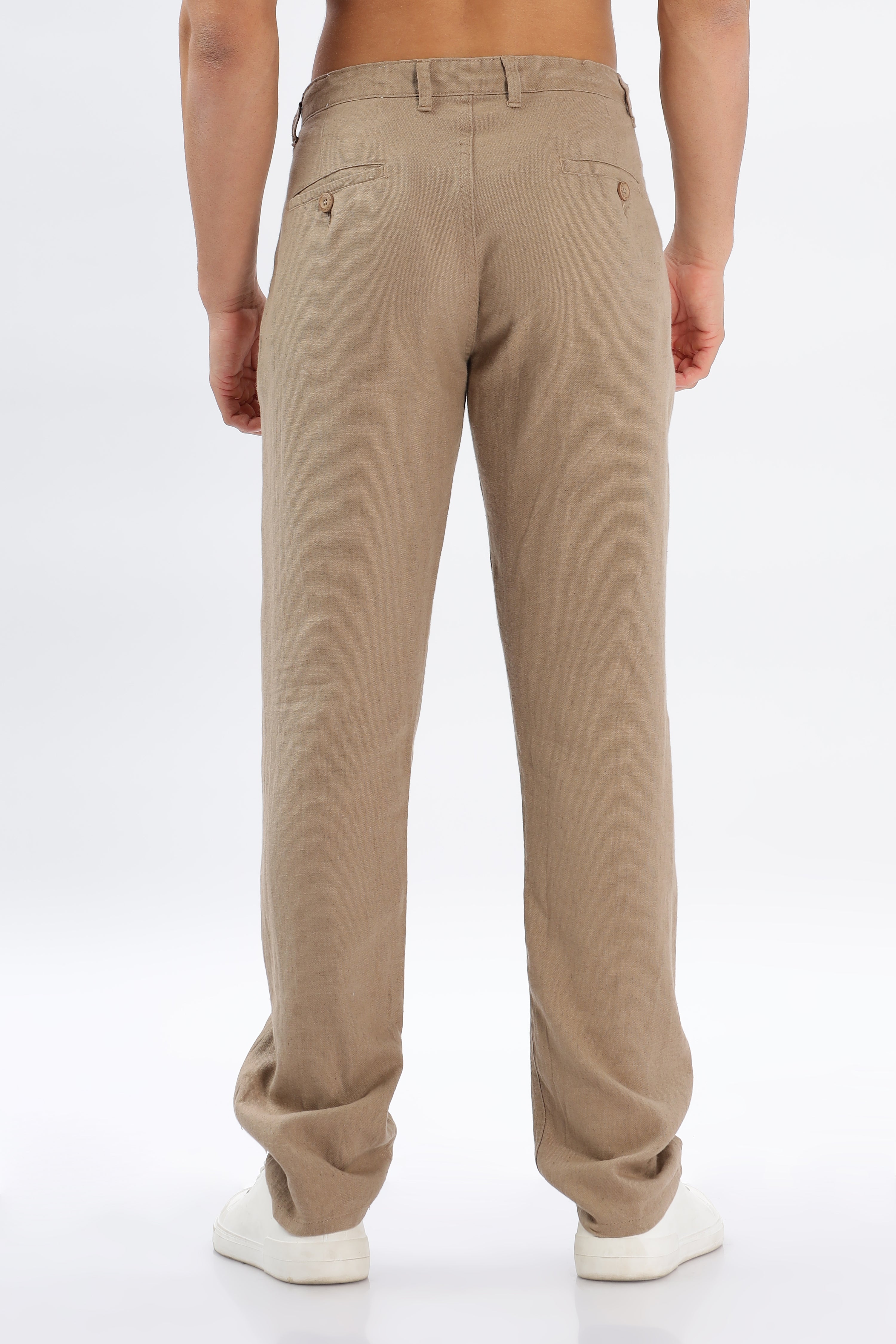 Color Hunt Men's Brown Full Length Tappered Fit Linen Trouser - Colorhunt