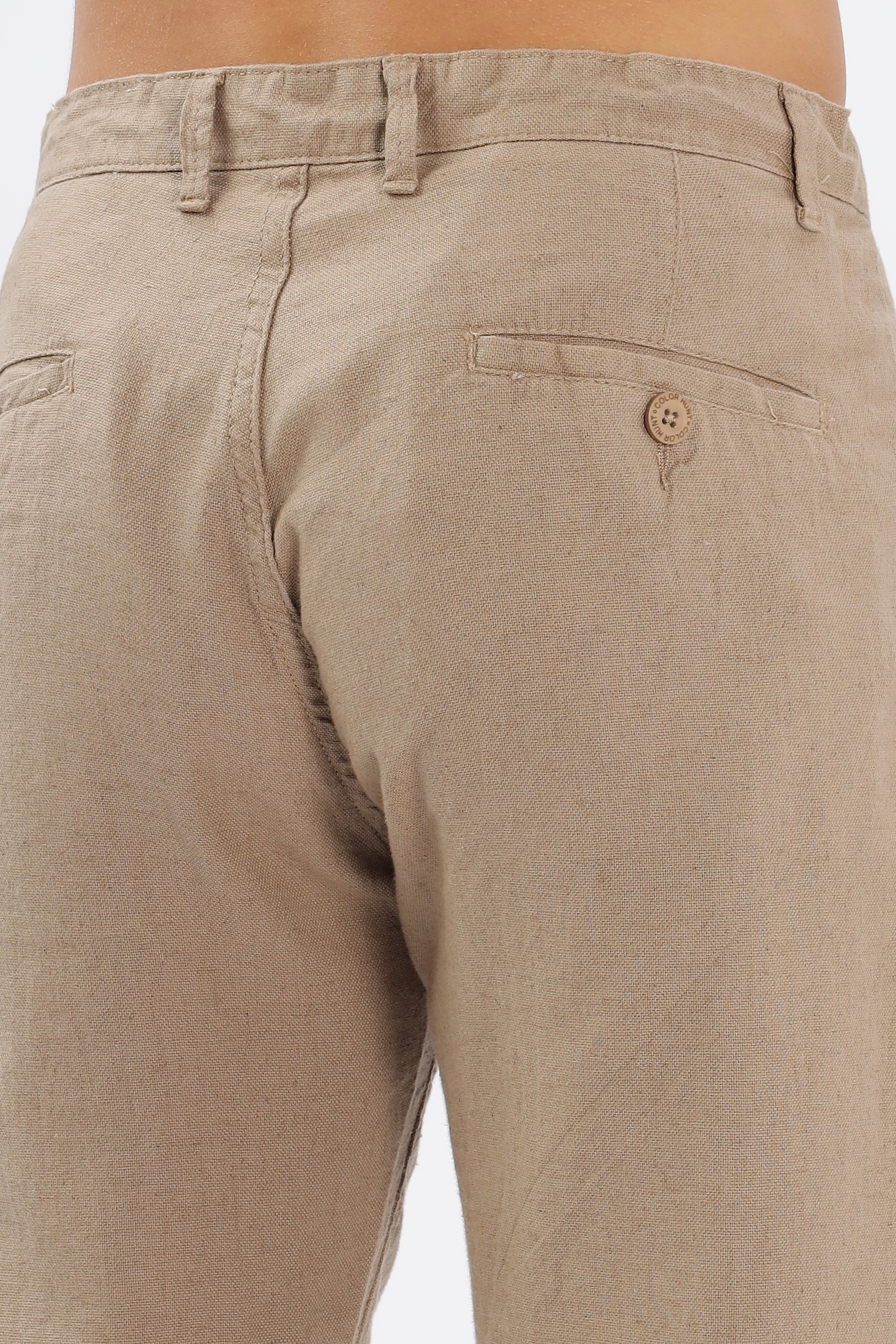 Color Hunt Men's Brown Full Length Tappered Fit Linen Trouser