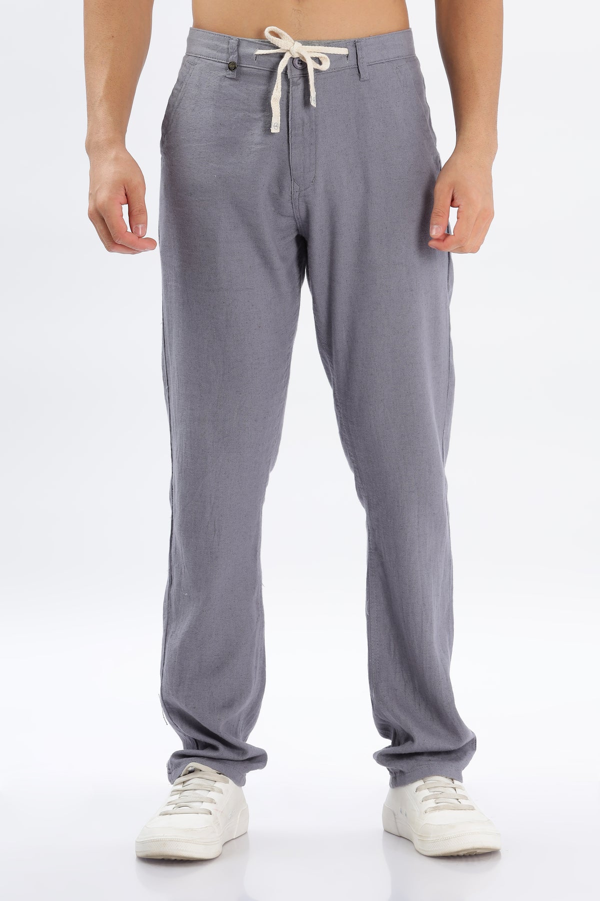 Color Hunt Men's Dark Grey Full Length Tappered Fit Linen Trouser