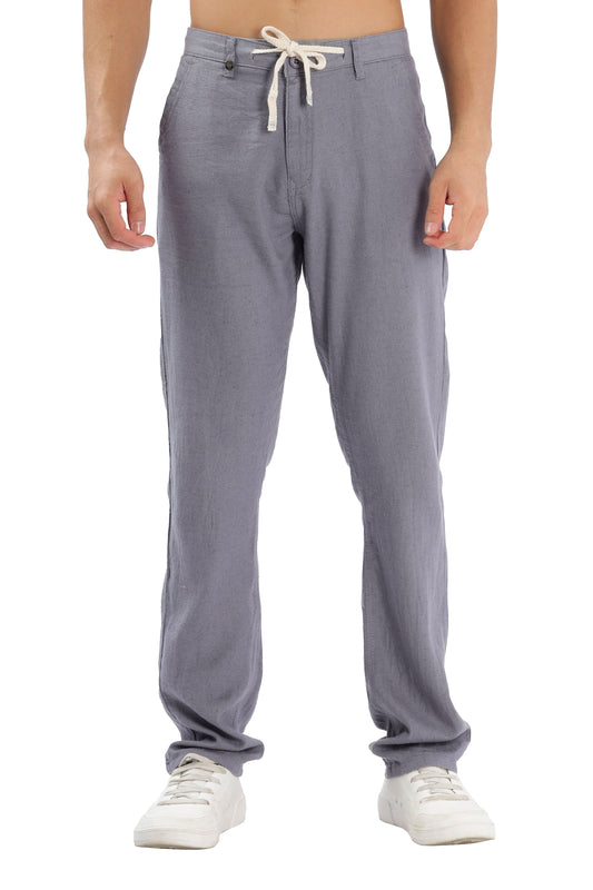 Color Hunt Men's Dark Grey Full Length Tappered Fit Linen Trouser - Colorhunt