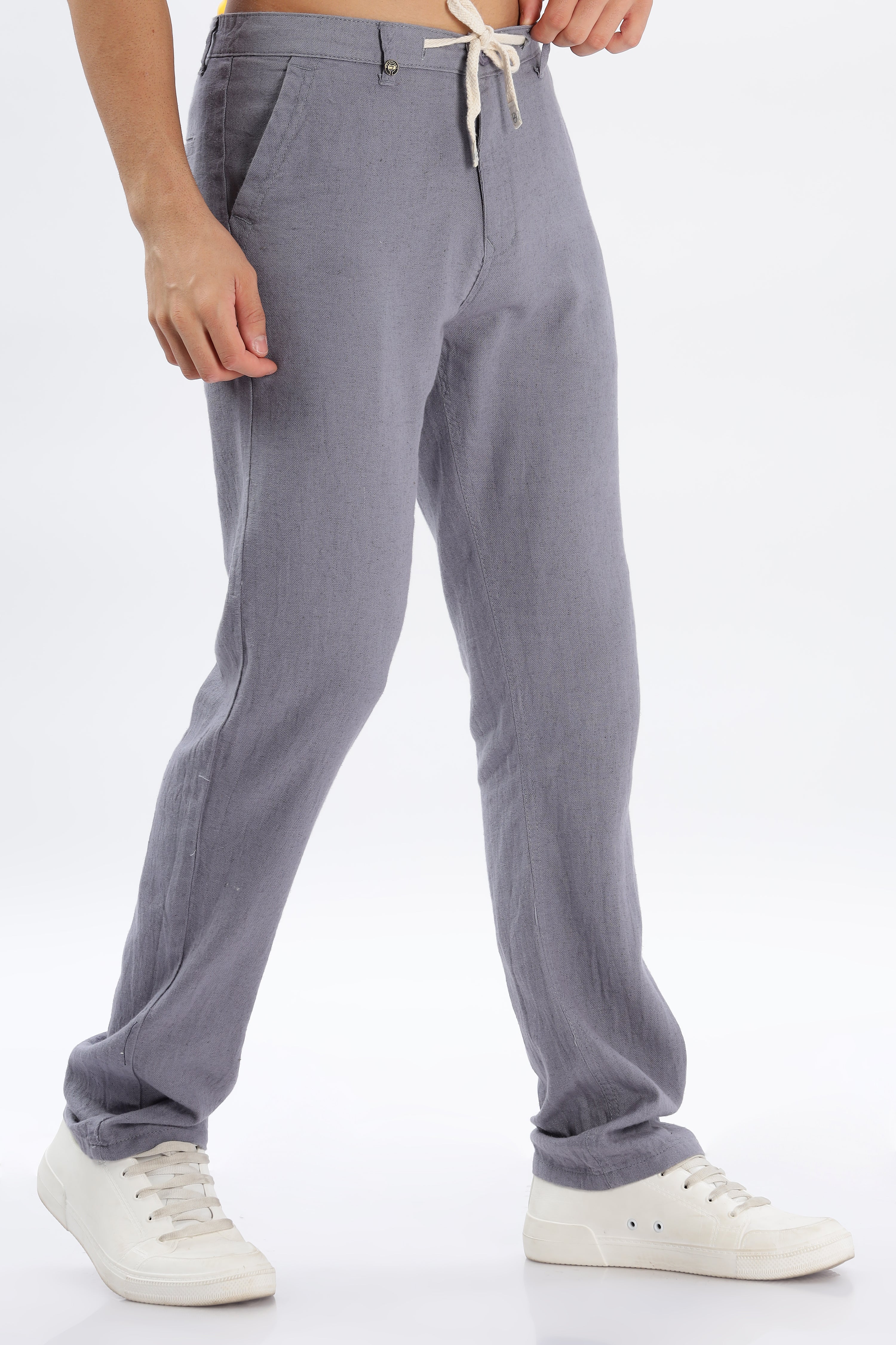 Color Hunt Men's Dark Grey Full Length Tappered Fit Linen Trouser