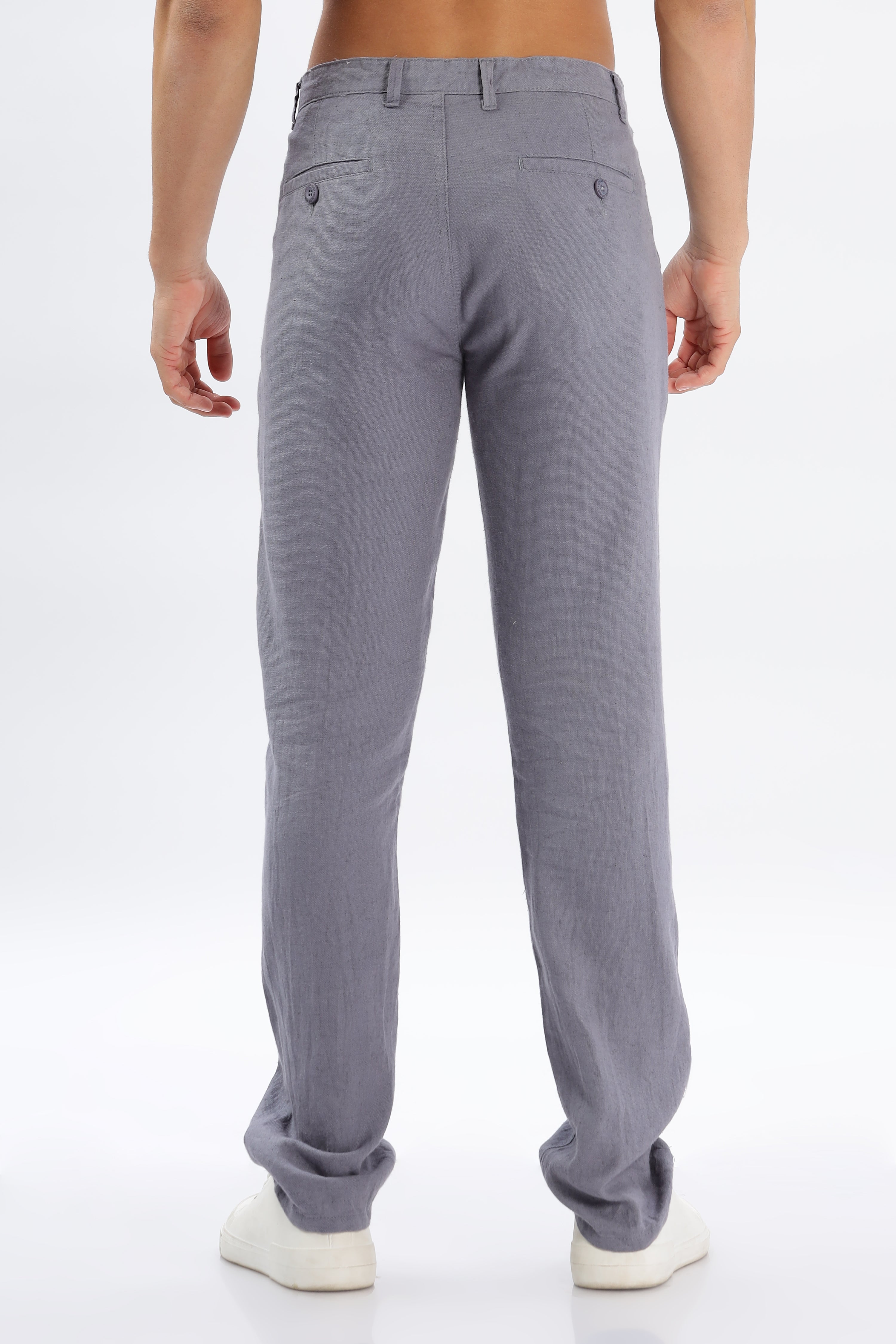 Color Hunt Men's Dark Grey Full Length Tappered Fit Linen Trouser