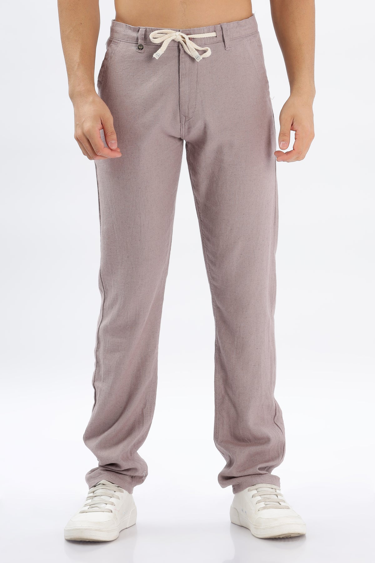 Color Hunt Men's Purple Full Length Tappered Fit Linen Trouser