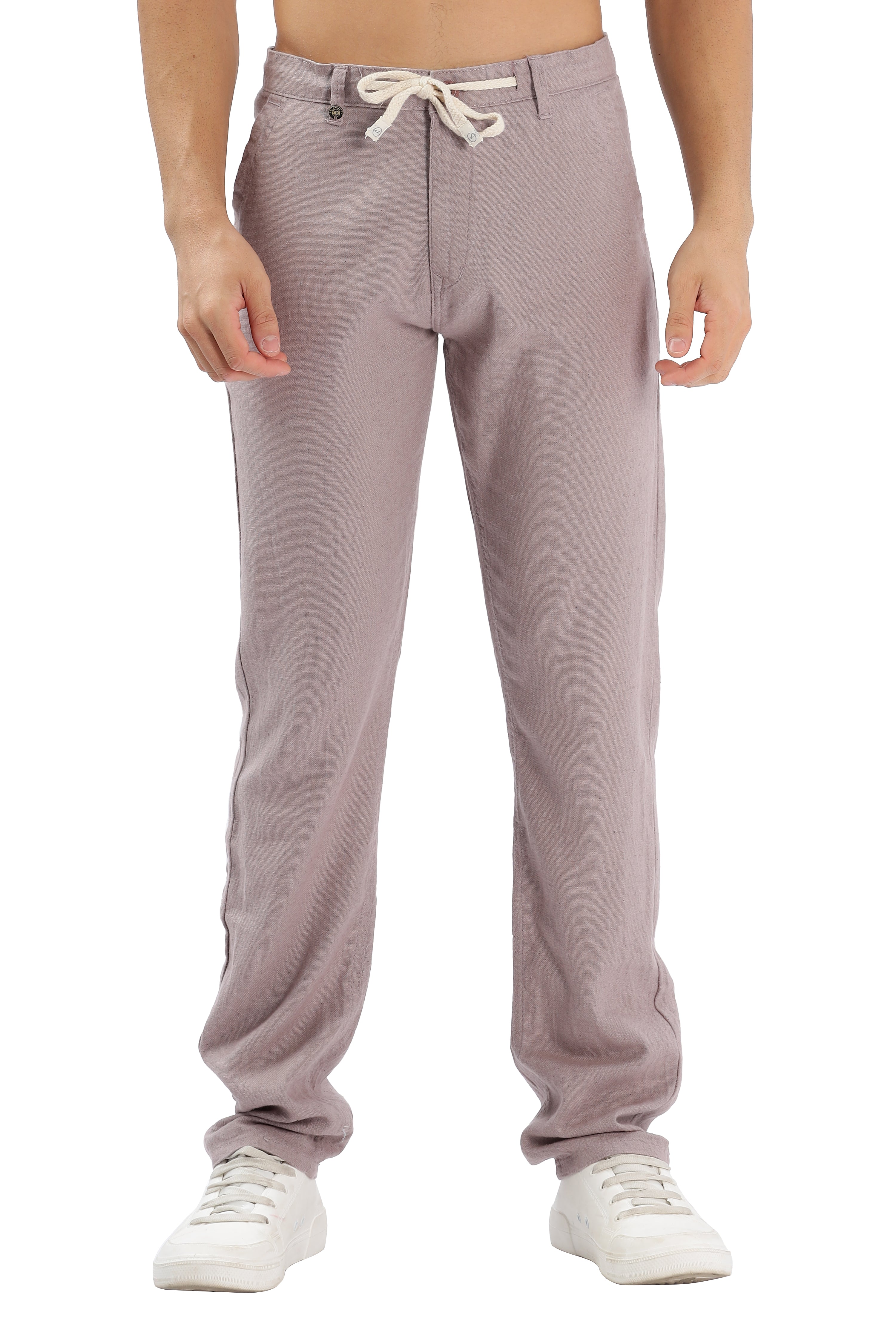 Color Hunt Men's Purple Full Length Tapered Fit Linen Trouser
