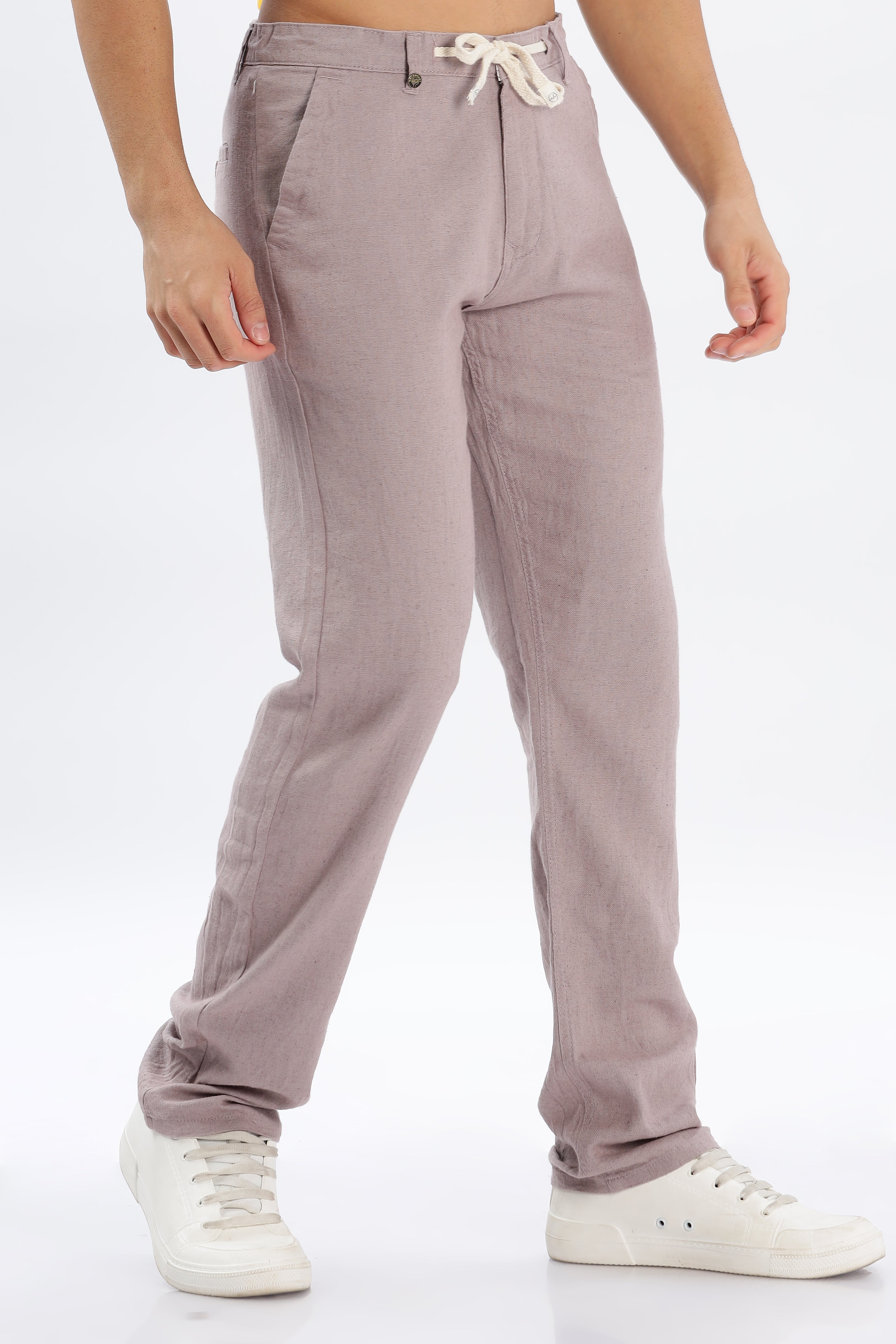 Color Hunt Men's Purple Full Length Tappered Fit Linen Trouser