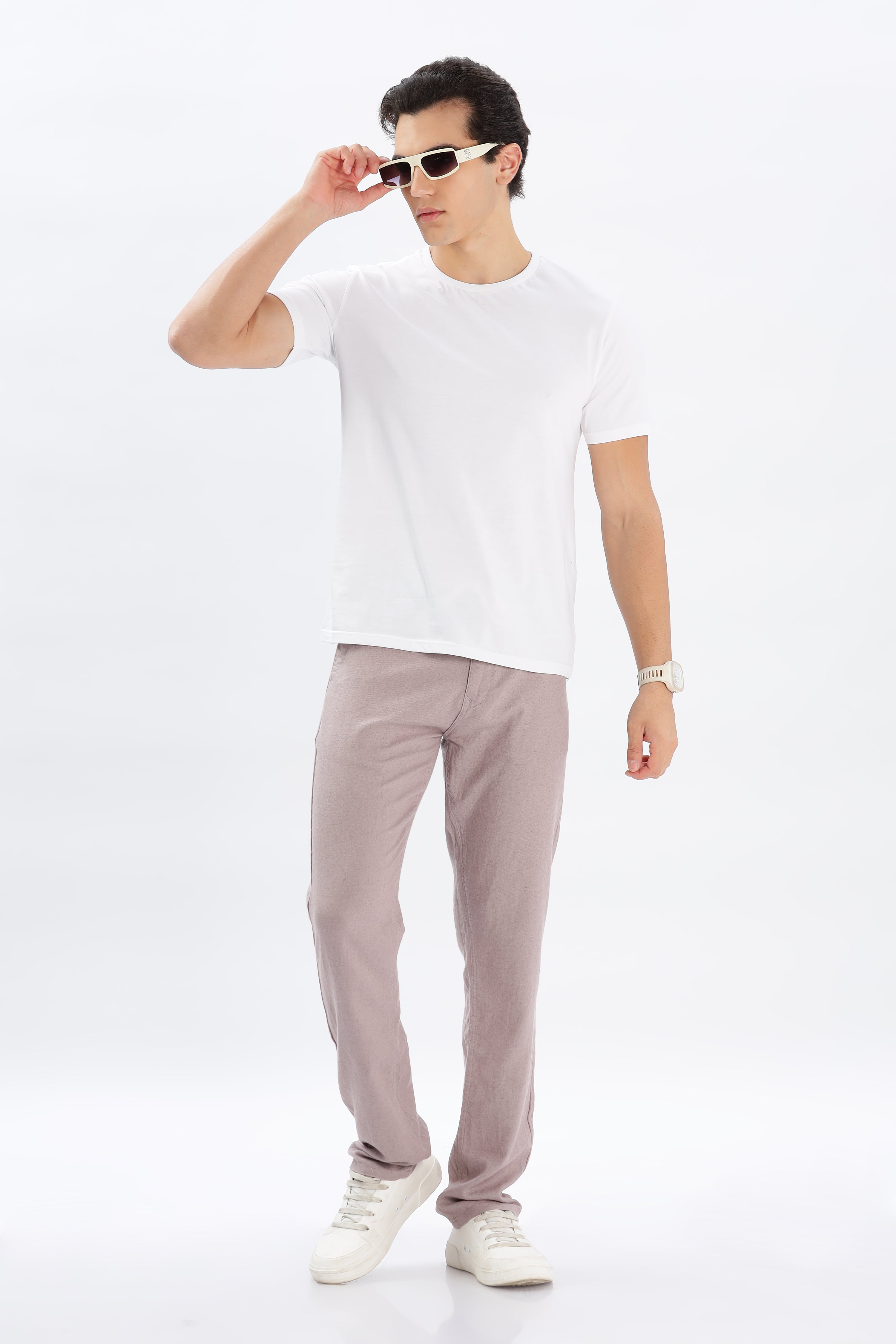 Color Hunt Men's Purple Full Length Tappered Fit Linen Trouser