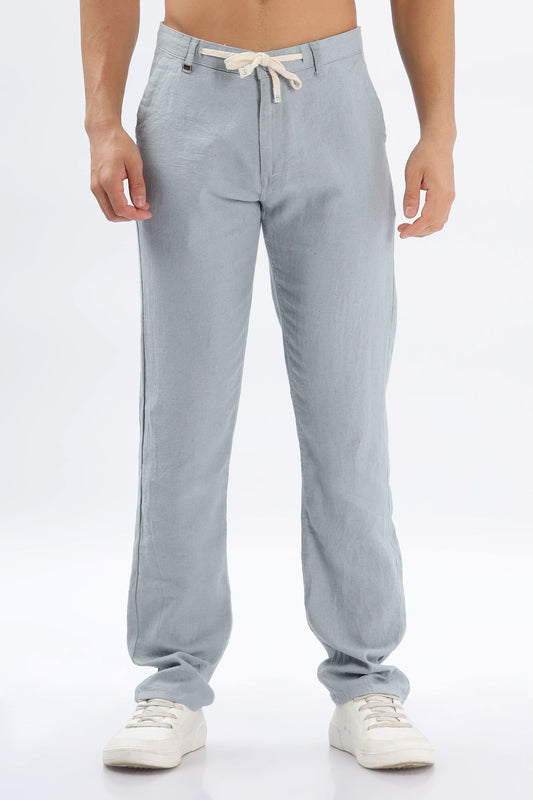 Color Hunt Men's Sky Blue Full Length Tappered Fit Linen Trouser - Colorhunt