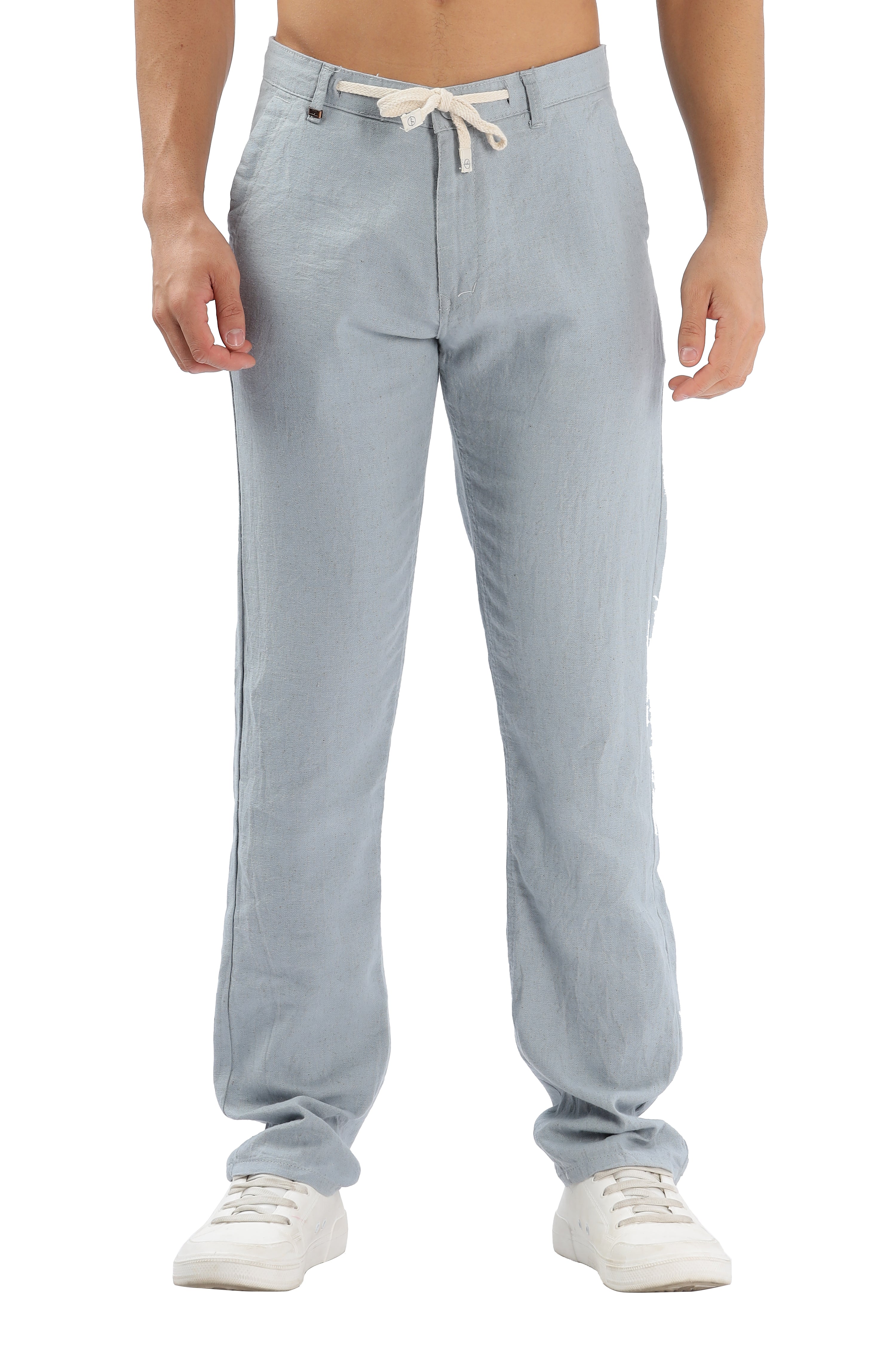 Color Hunt Men's Sky Blue Full Length Tappered Fit Linen Trouser