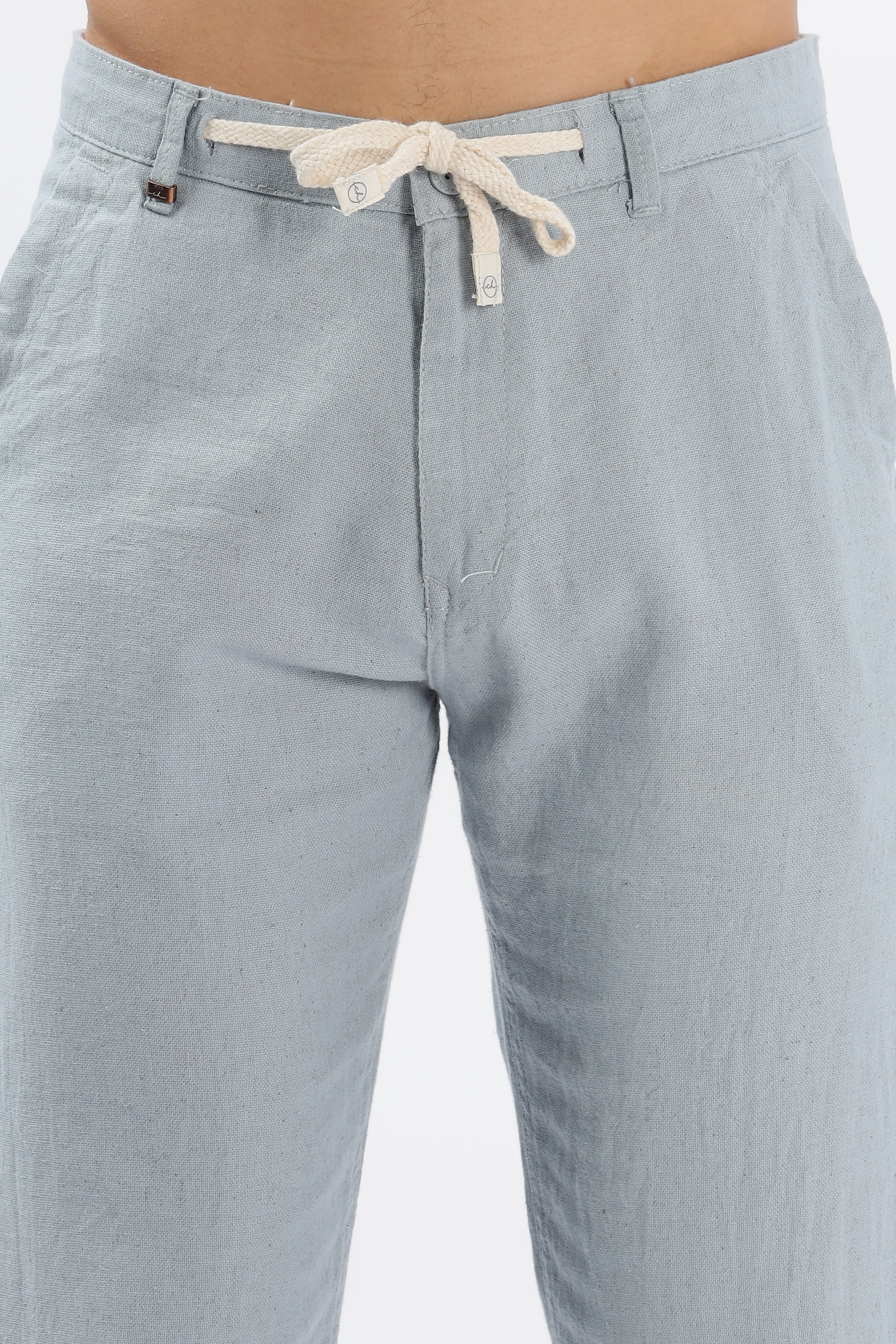 Color Hunt Men's Sky Blue Full Length Tappered Fit Linen Trouser