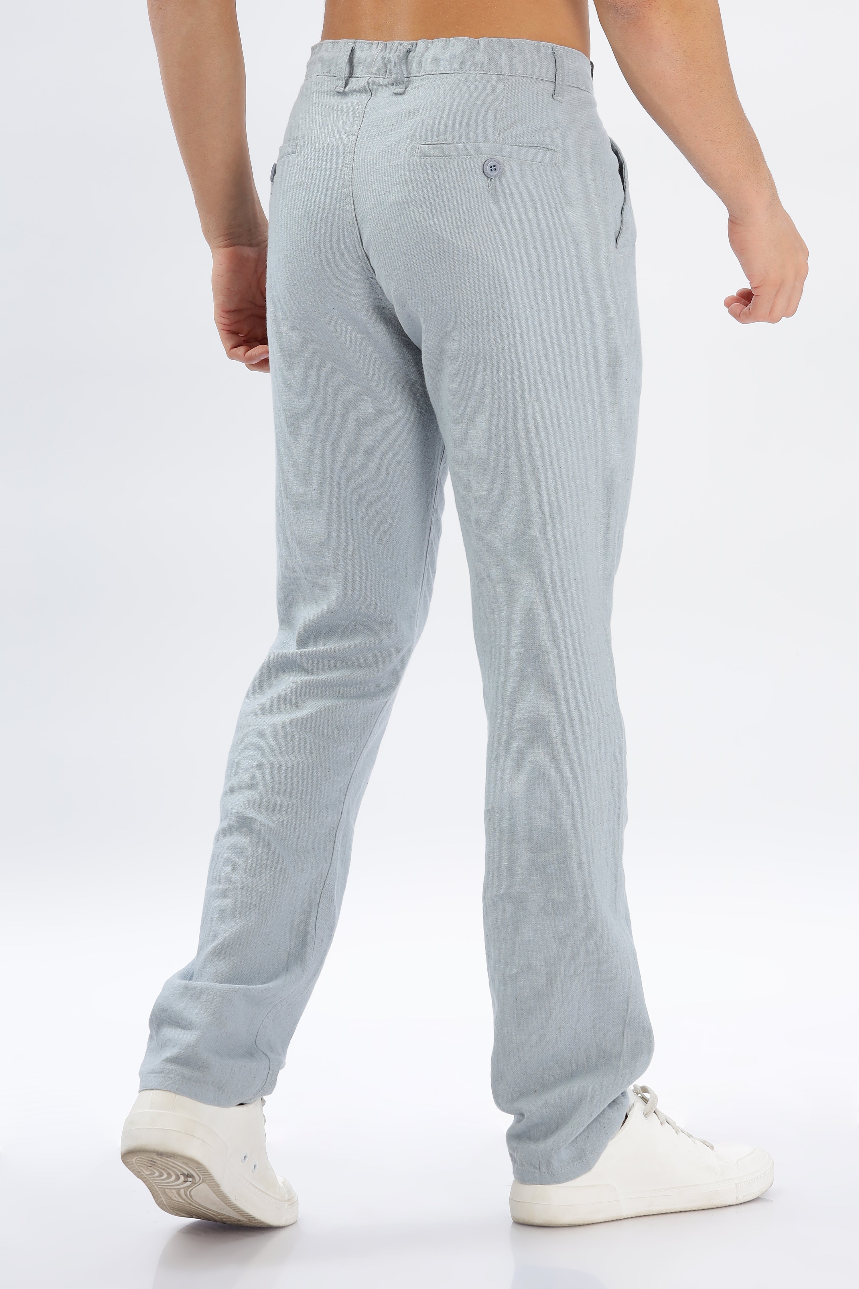 Color Hunt Men's Sky Blue Full Length Tappered Fit Linen Trouser