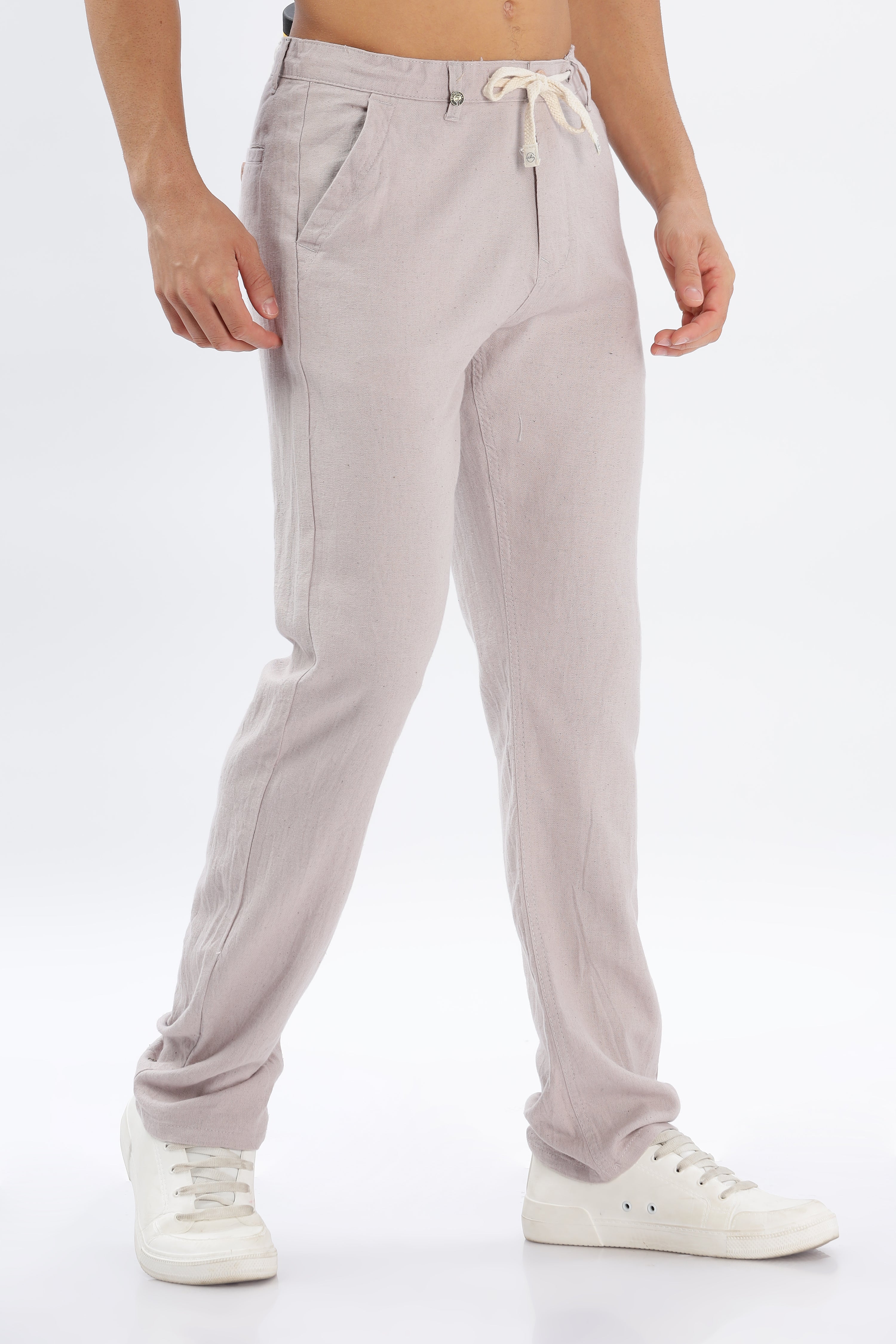 Color Hunt Men's Light Purple Full Length Tappered Fit Linen Trouser