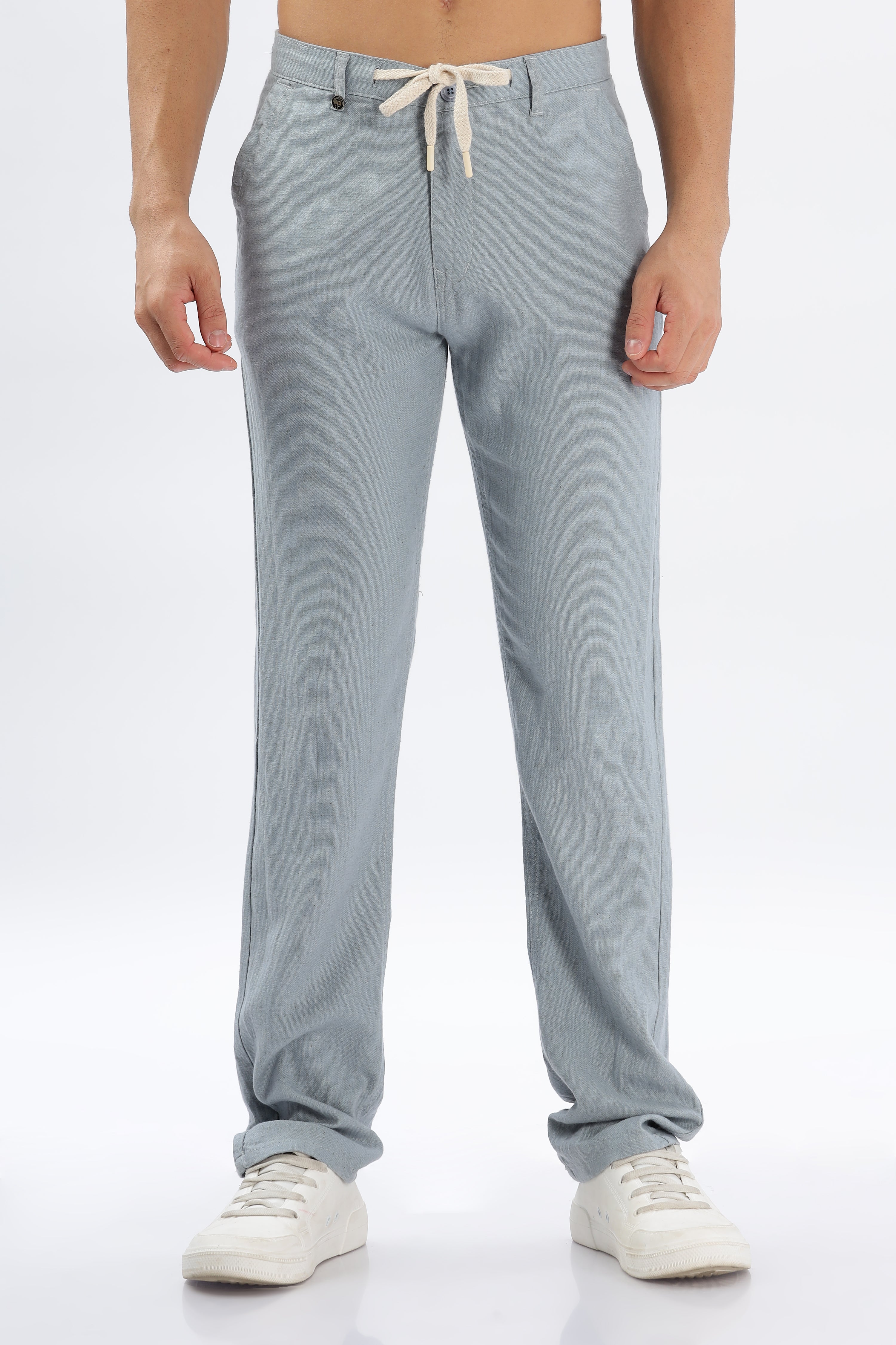 Color Hunt Men's Light Blue Full Length Tappered Fit Linen Trouser