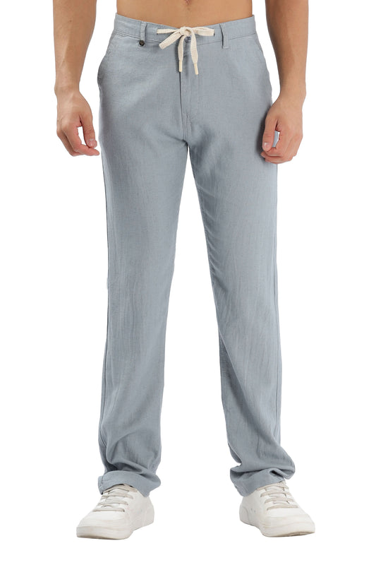 Color Hunt Men's Light Blue Full Length Tappered Fit Linen Trouser - Colorhunt