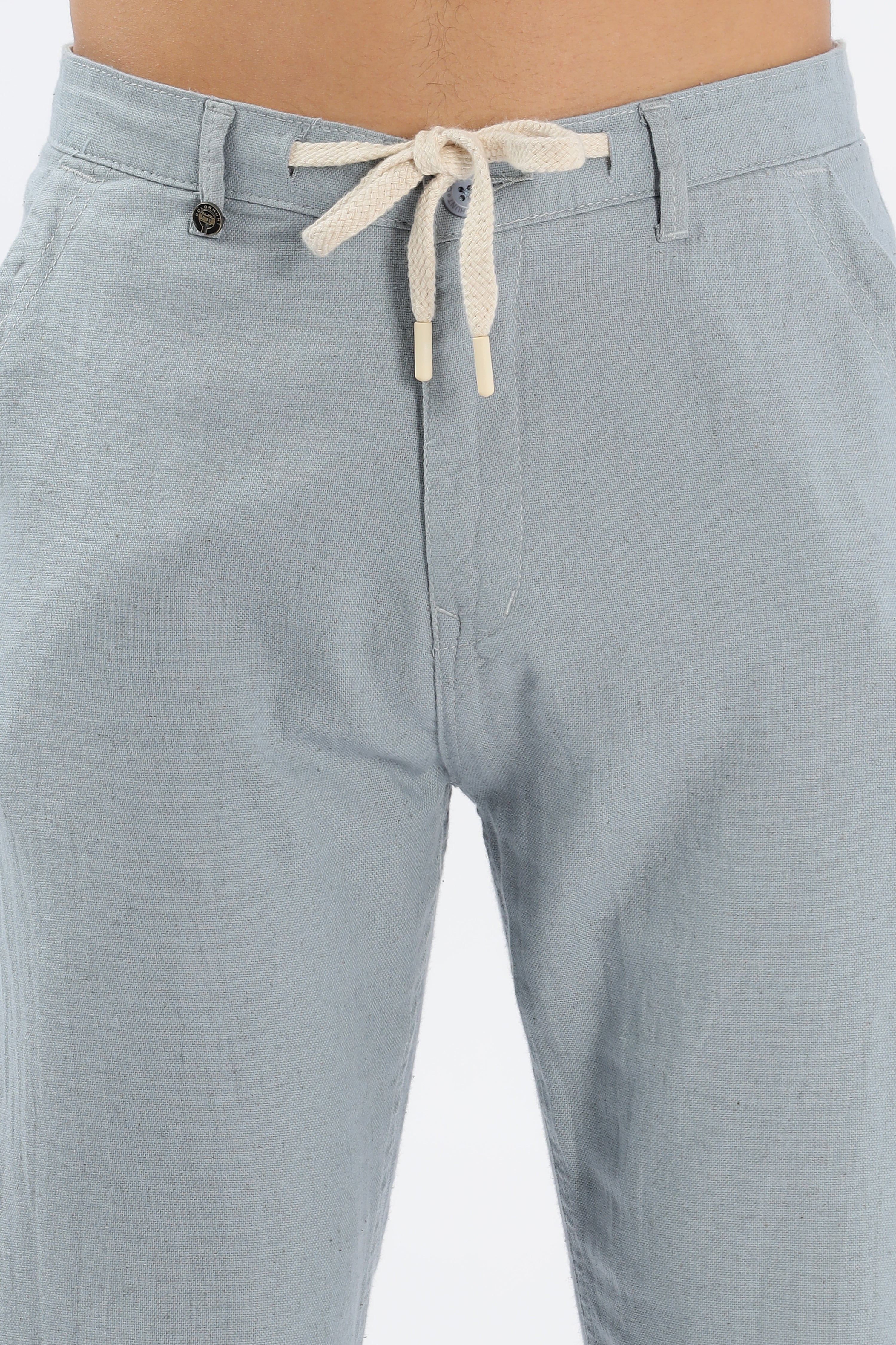 Color Hunt Men's Light Blue Full Length Tappered Fit Linen Trouser