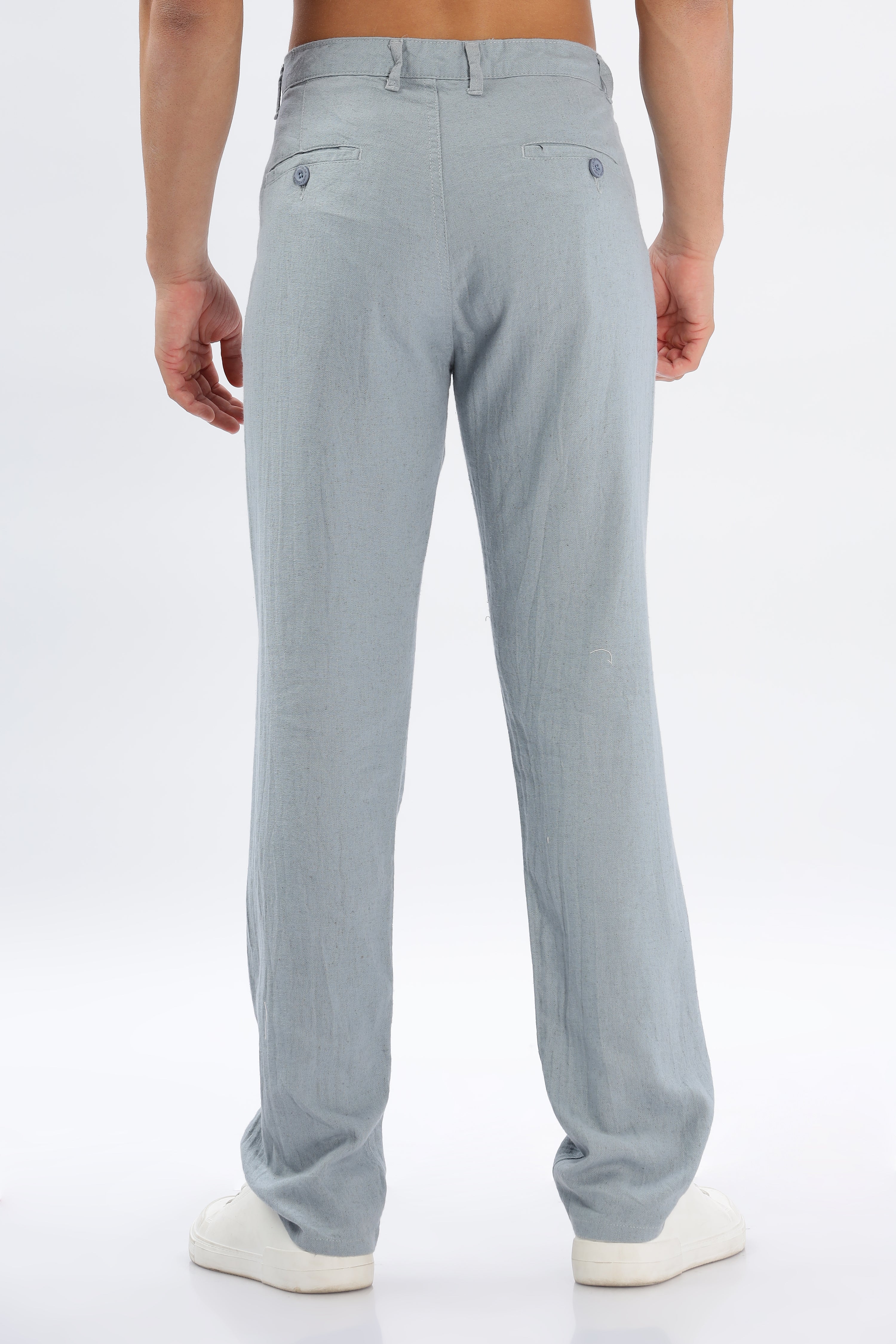 Color Hunt Men's Light Blue Full Length Tappered Fit Linen Trouser