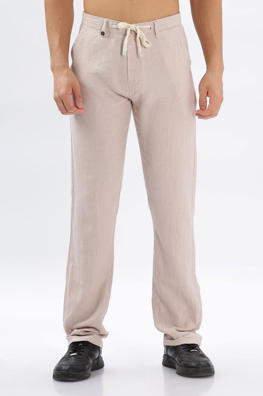 Color Hunt Men's Light Pink Full Length Tappered Fit Linen Trouser - Colorhunt