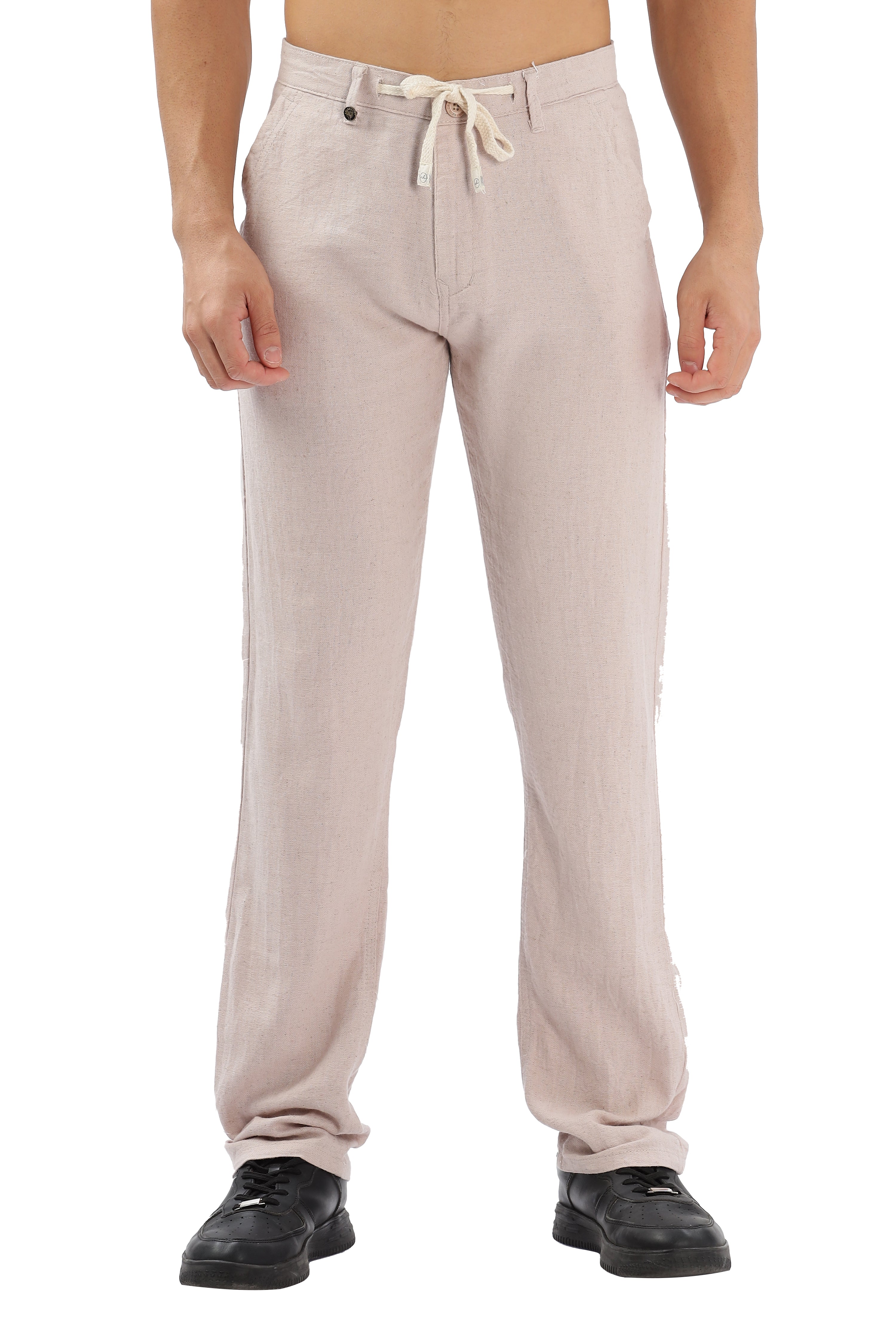 Color Hunt Men's Light Pink Full Length Tappered Fit Linen Trouser
