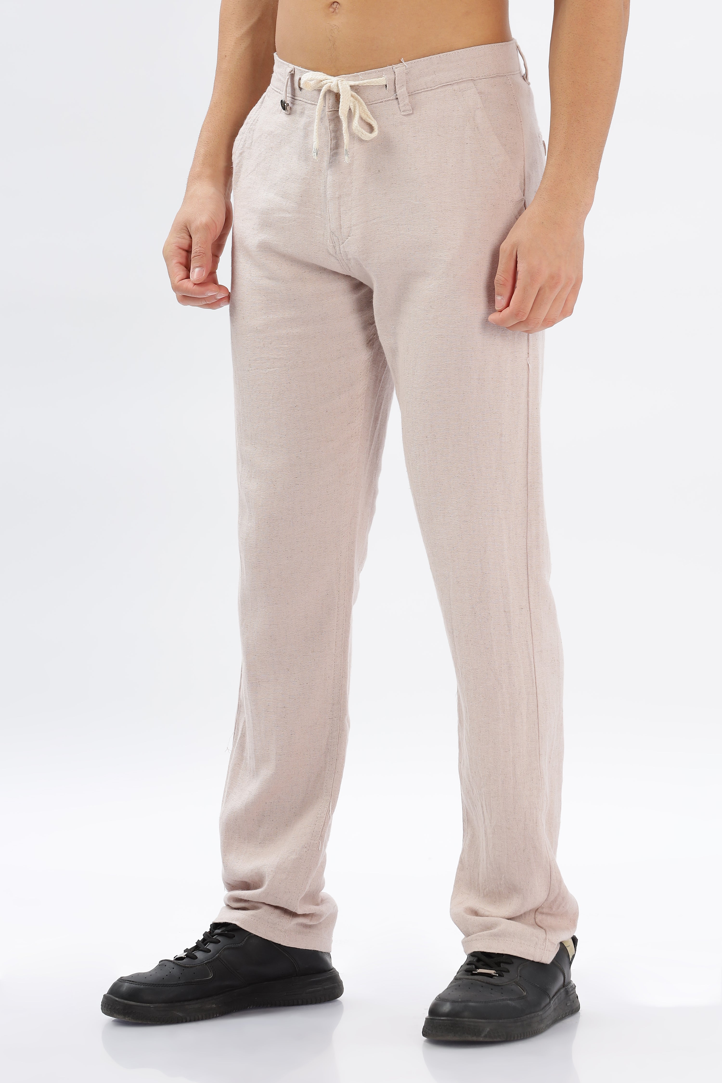 Color Hunt Men's Light Pink Full Length Tappered Fit Linen Trouser