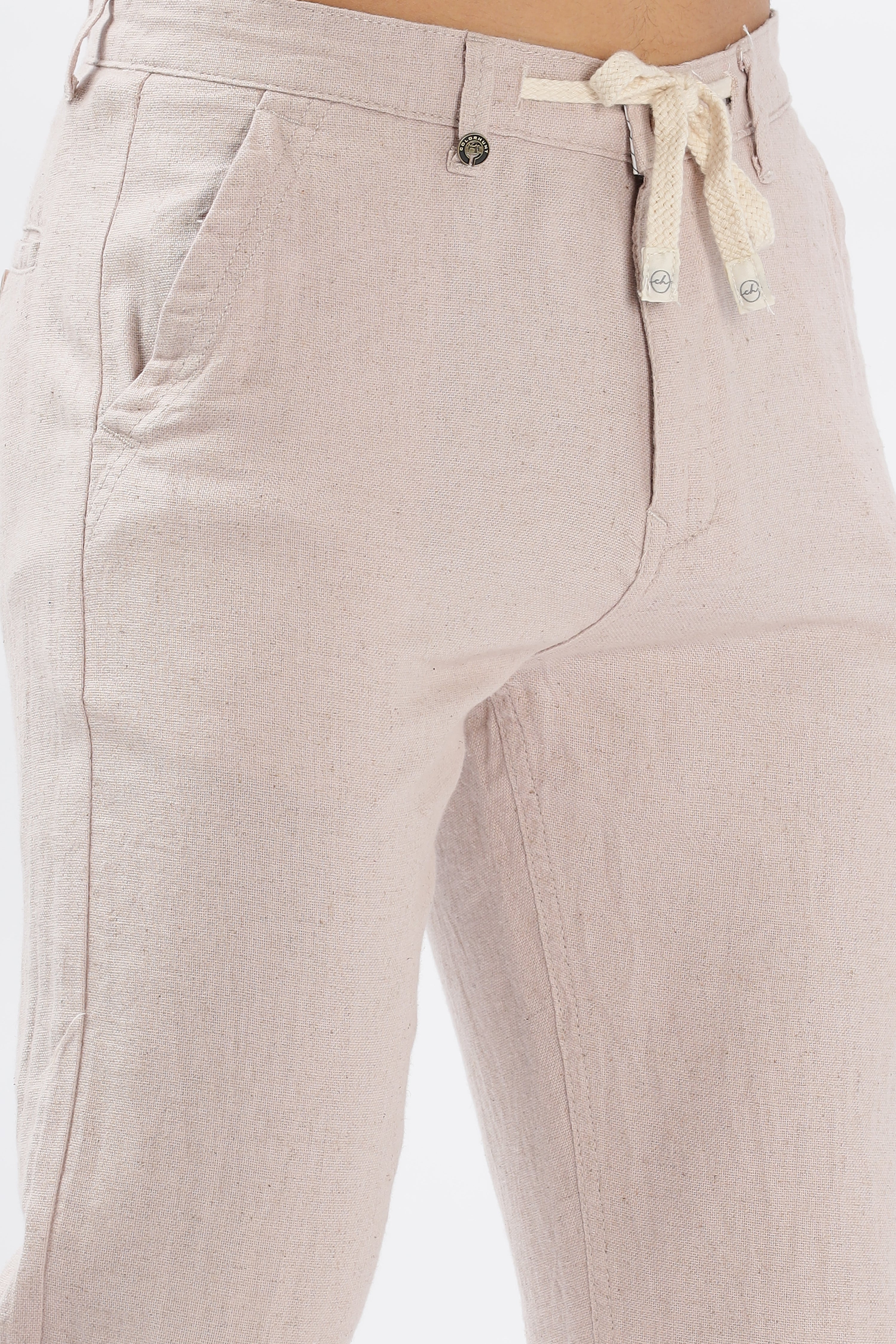 Color Hunt Men's Light Pink Full Length Tappered Fit Linen Trouser