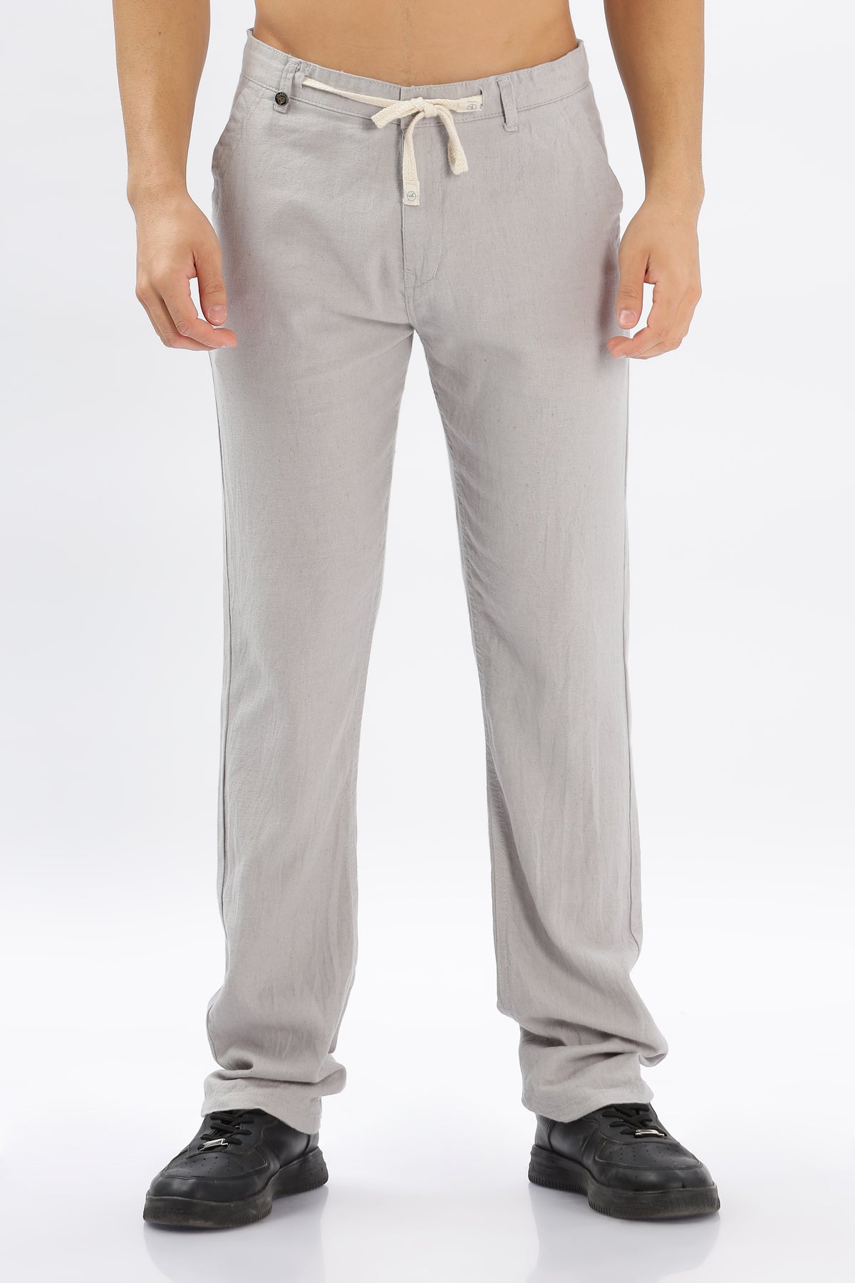 Color Hunt Men's Light Grey Full Length Tappered Fit Linen Trouser