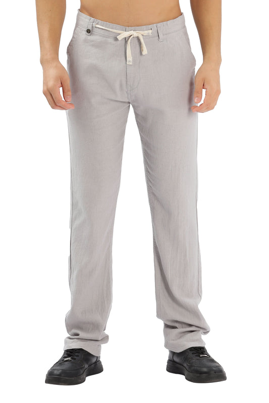 Color Hunt Men's Light Grey Full Length Tappered Fit Linen Trouser - Colorhunt