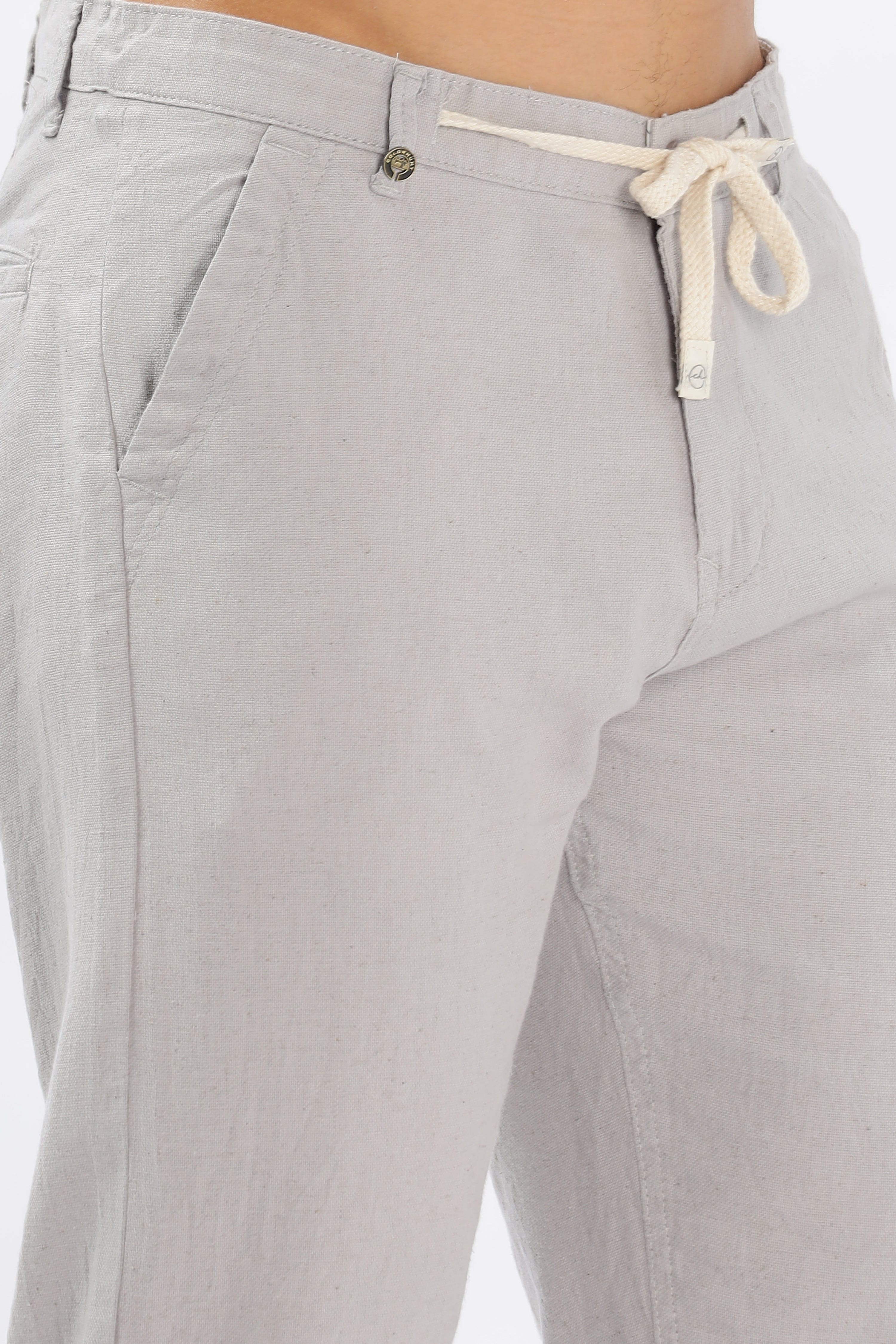 Color Hunt Men's Light Grey Full Length Tappered Fit Linen Trouser