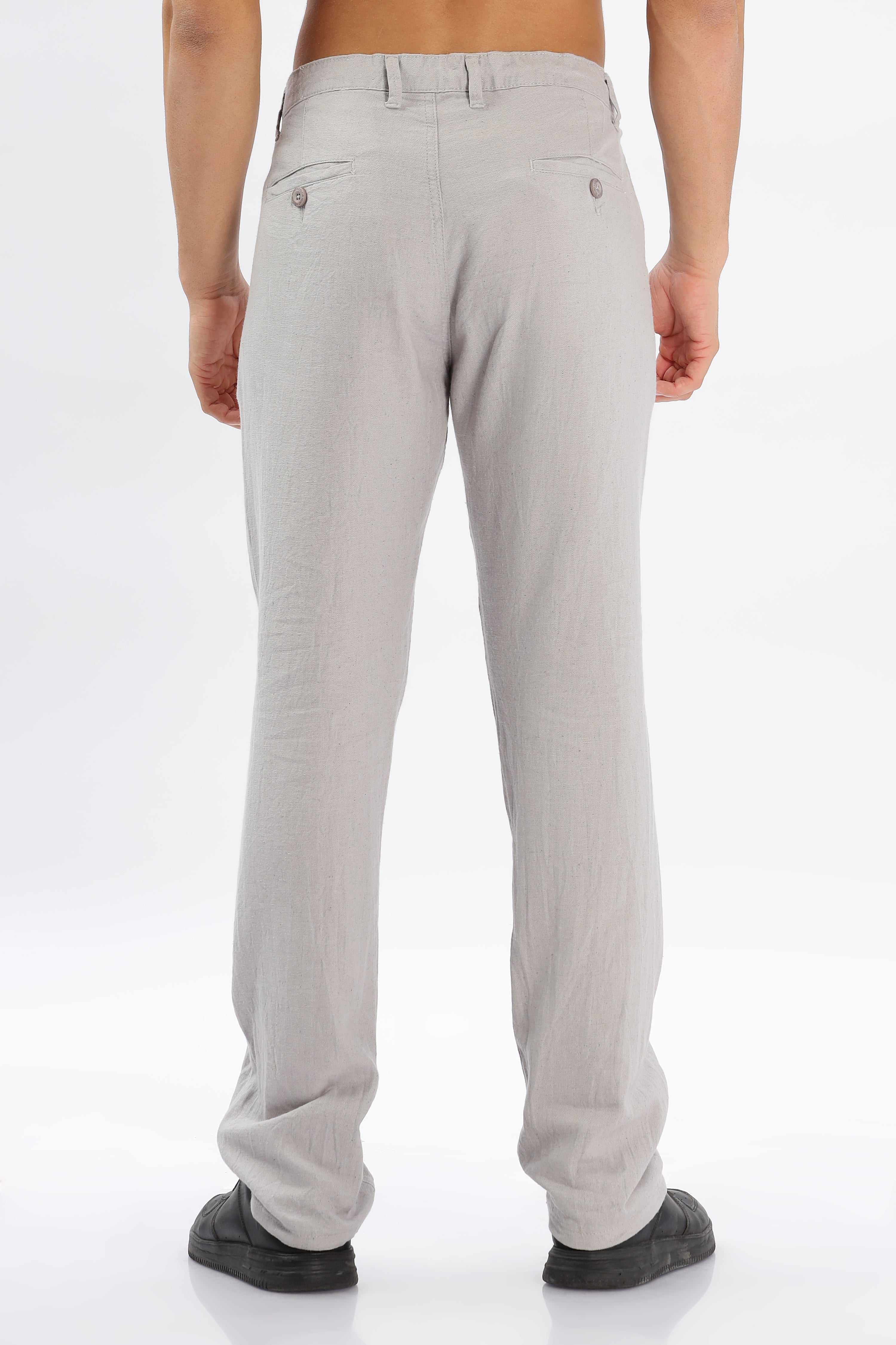 Color Hunt Men's Light Grey Full Length Tappered Fit Linen Trouser