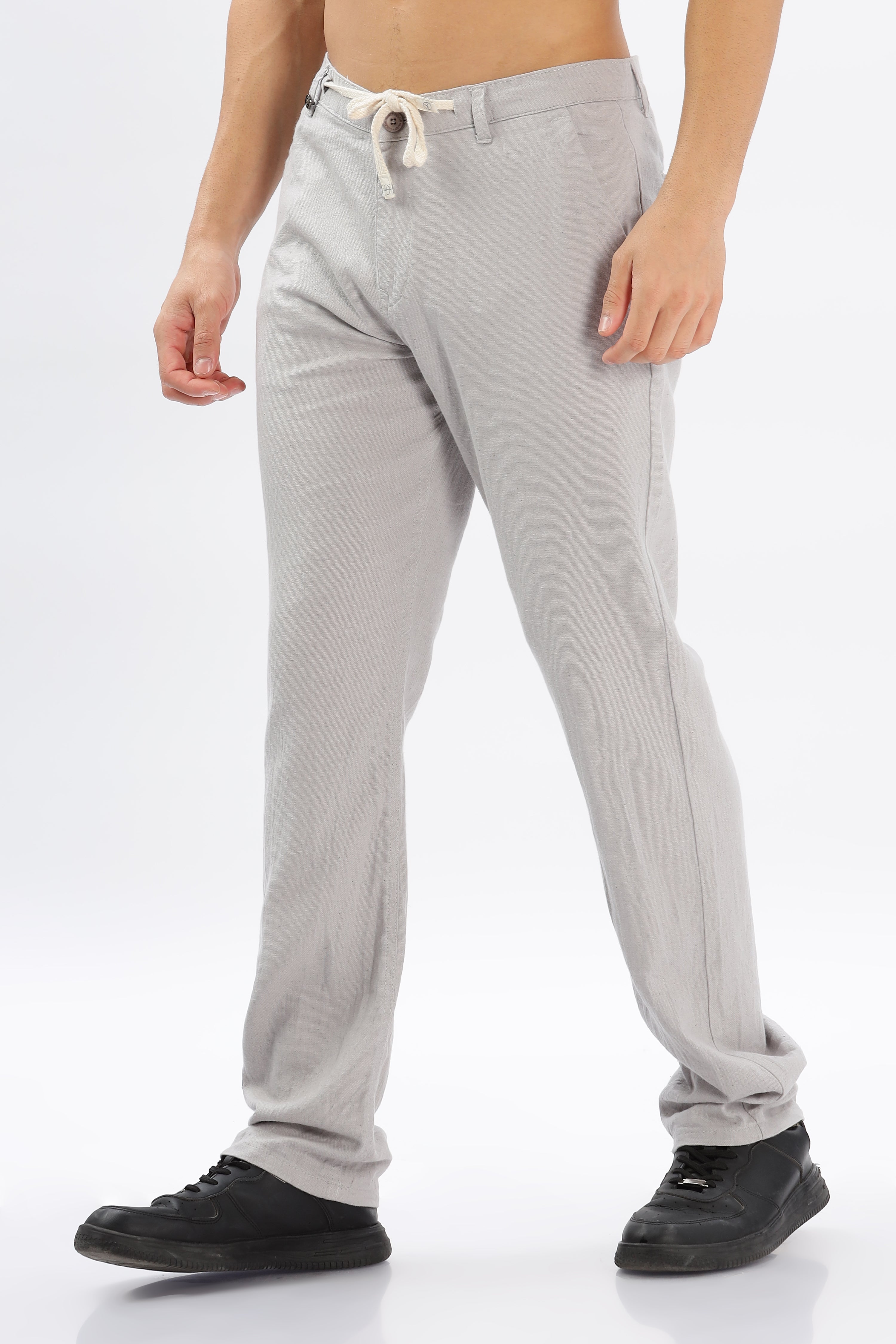 Color Hunt Men's Light Grey Full Length Tappered Fit Linen Trouser