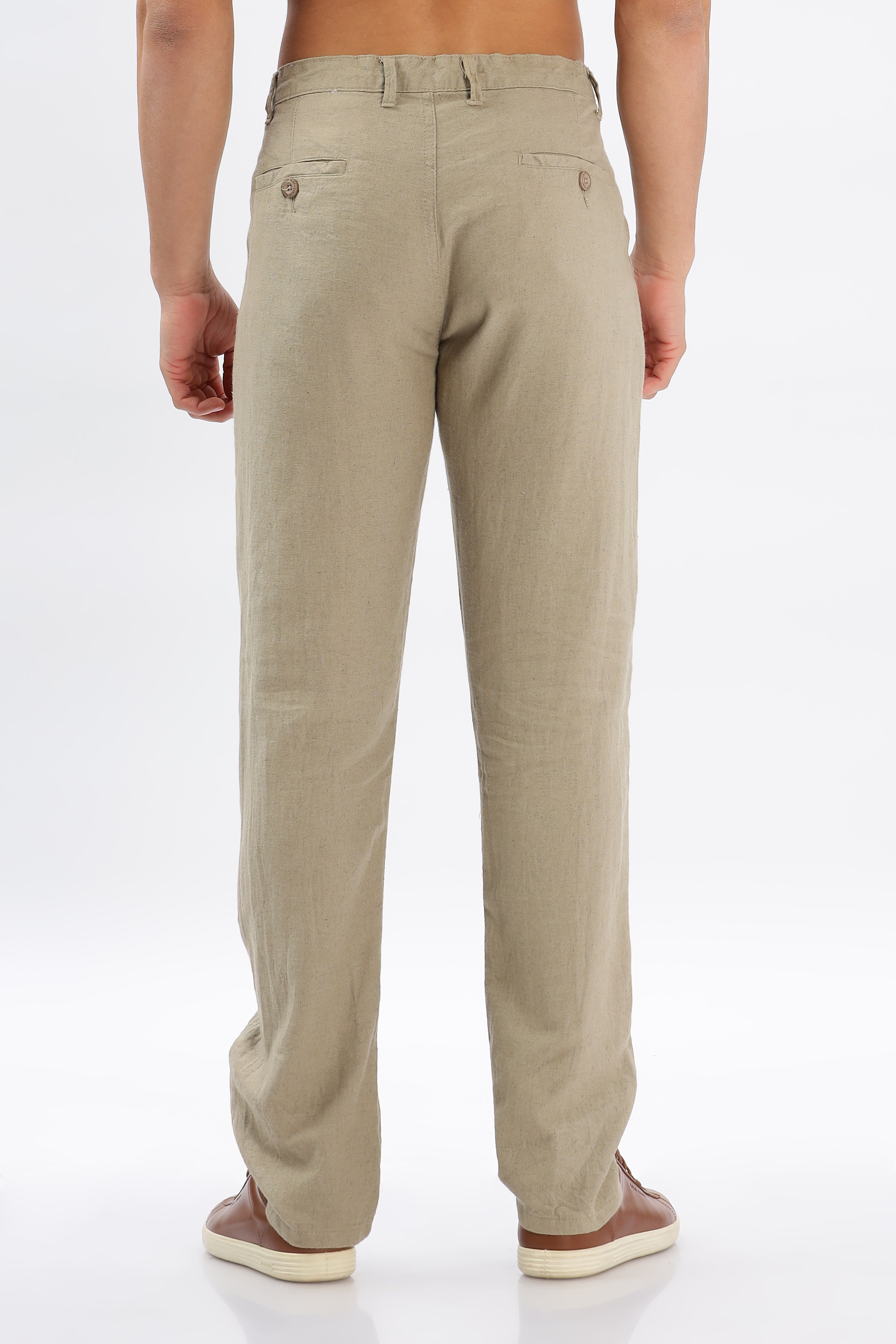 Color Hunt Men's Light Olive Full Length Tappered Fit Linen Trouser