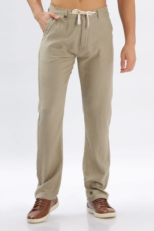 Color Hunt Men's Light Olive Full Length Tappered Fit Linen Trouser - Colorhunt