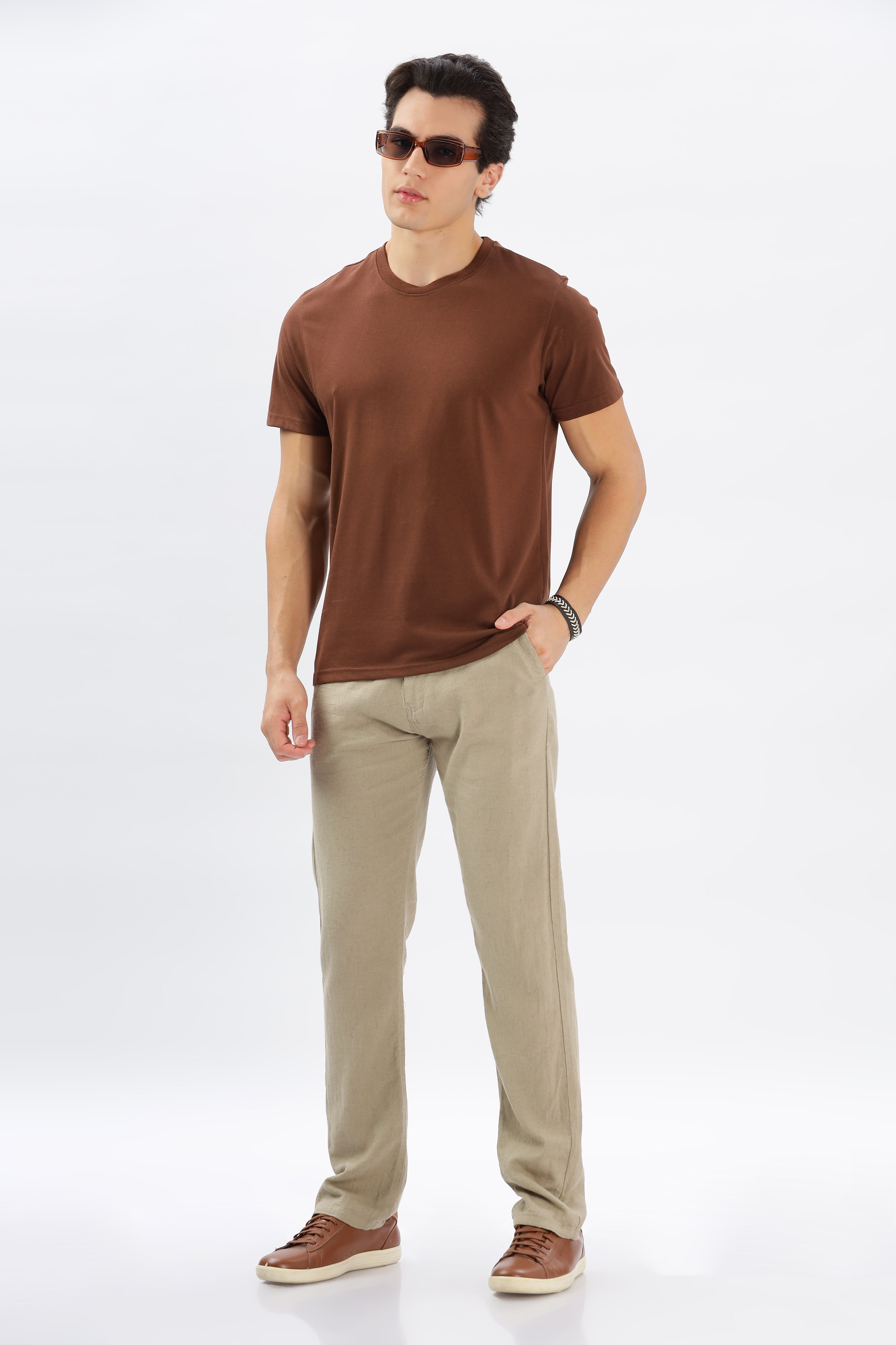 Color Hunt Men's Light Olive Full Length Tappered Fit Linen Trouser